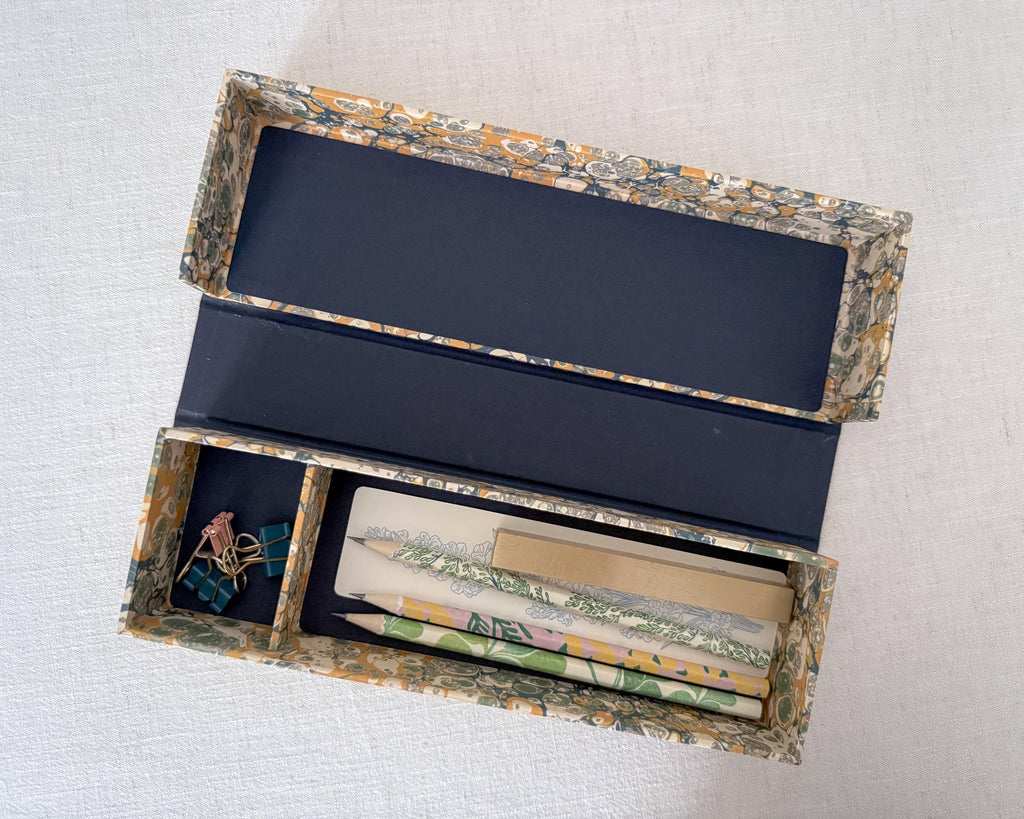 Mustard Yellow Marbled Desk Organiser — Large