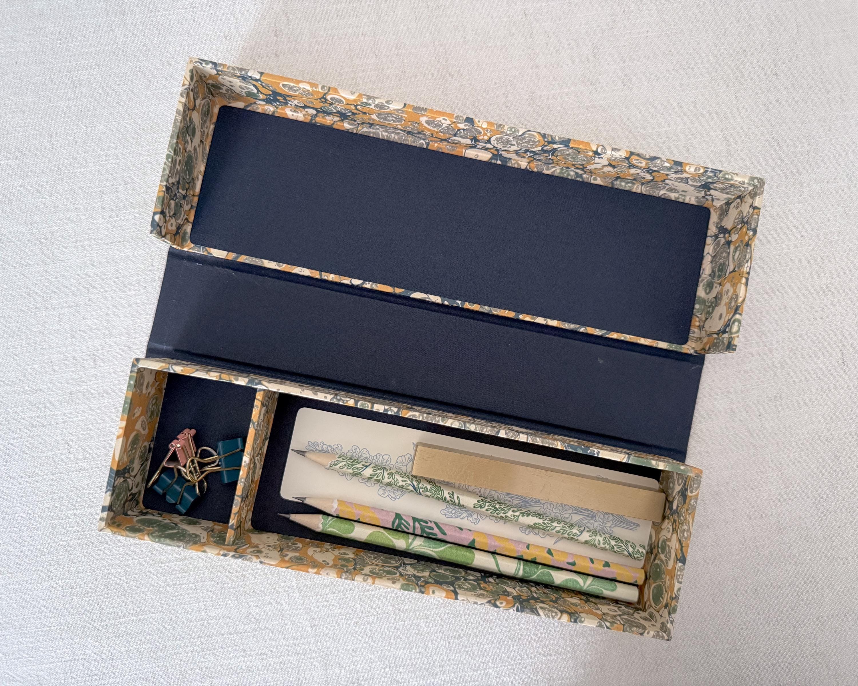 Mustard Yellow Marbled Desk Organiser — Large
