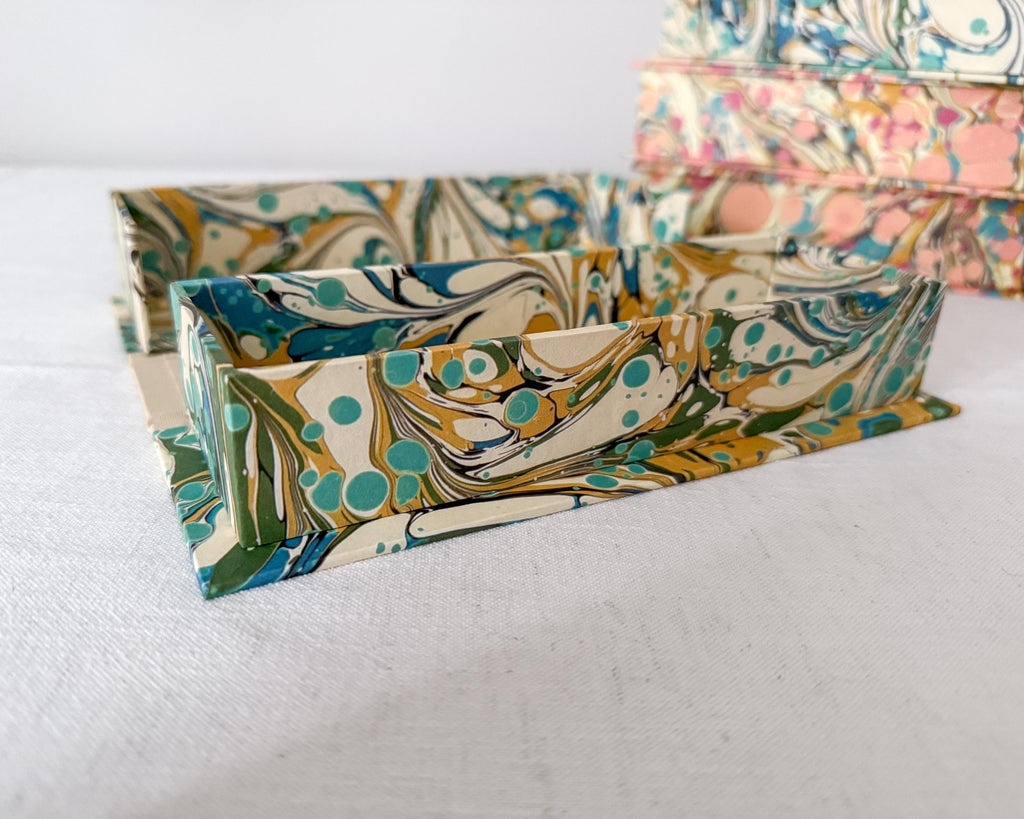 Teal marbled desk organiser interior view – Making SAGAK
