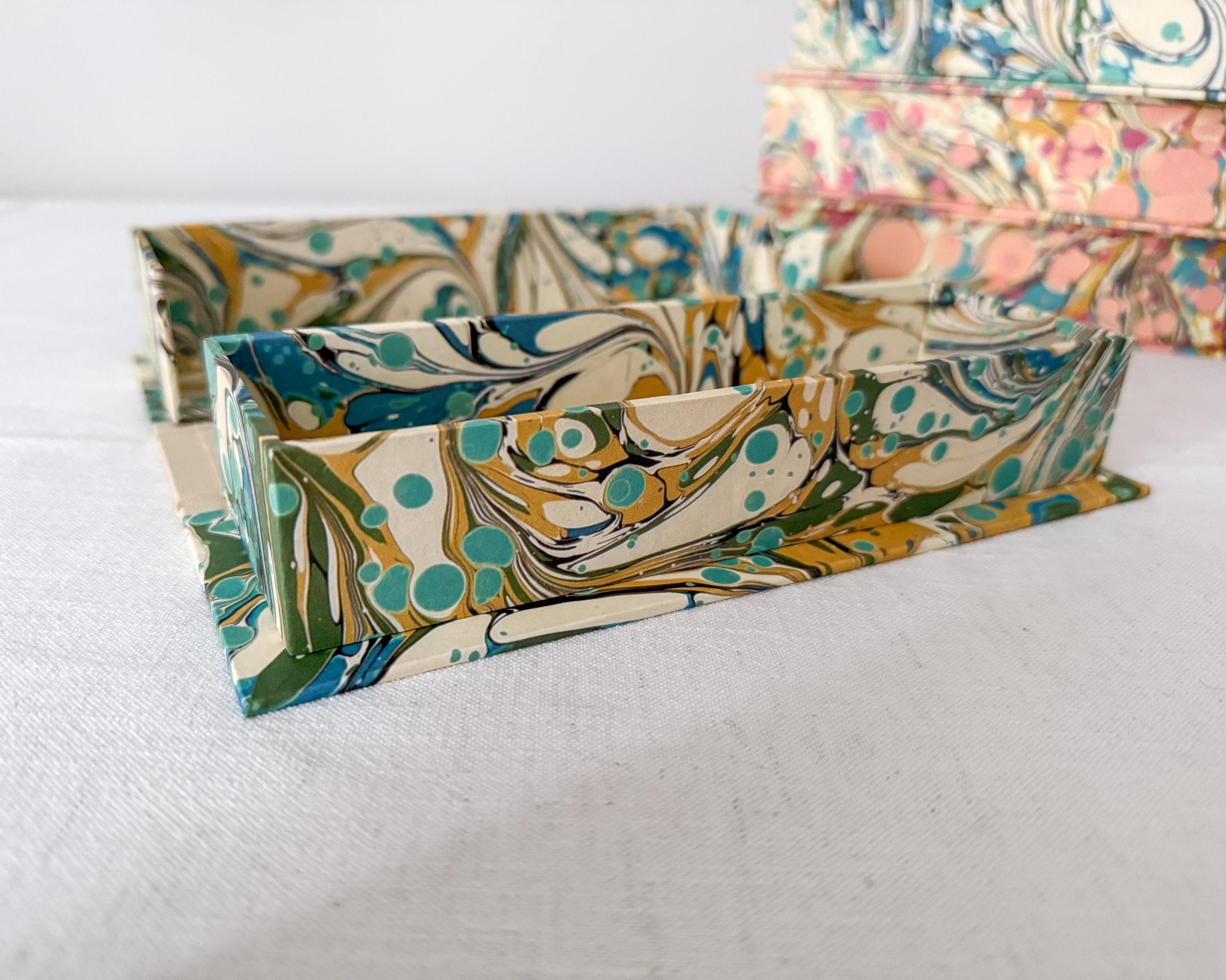 Teal marbled desk organiser interior view – Making SAGAK
