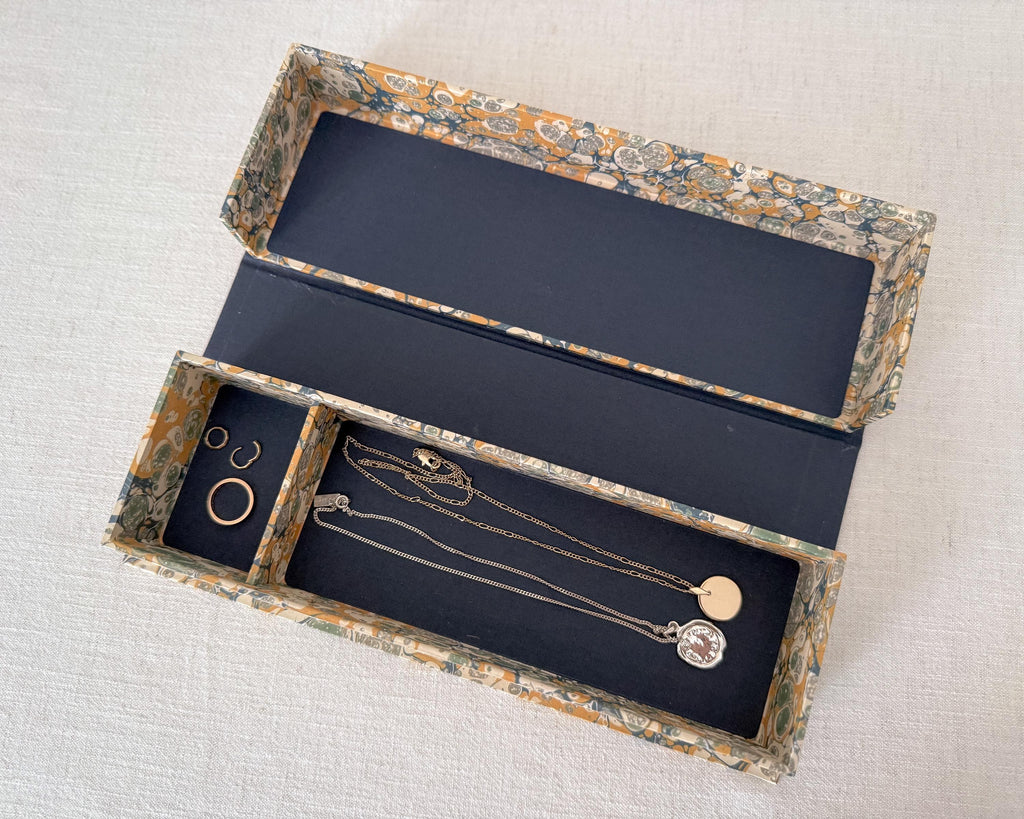 Mustard Yellow Marbled Desk Organiser — Large