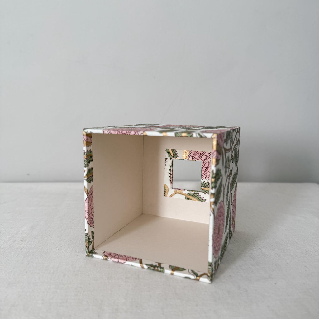 Peony tissue box cover open base view handmade – Making SAGAK