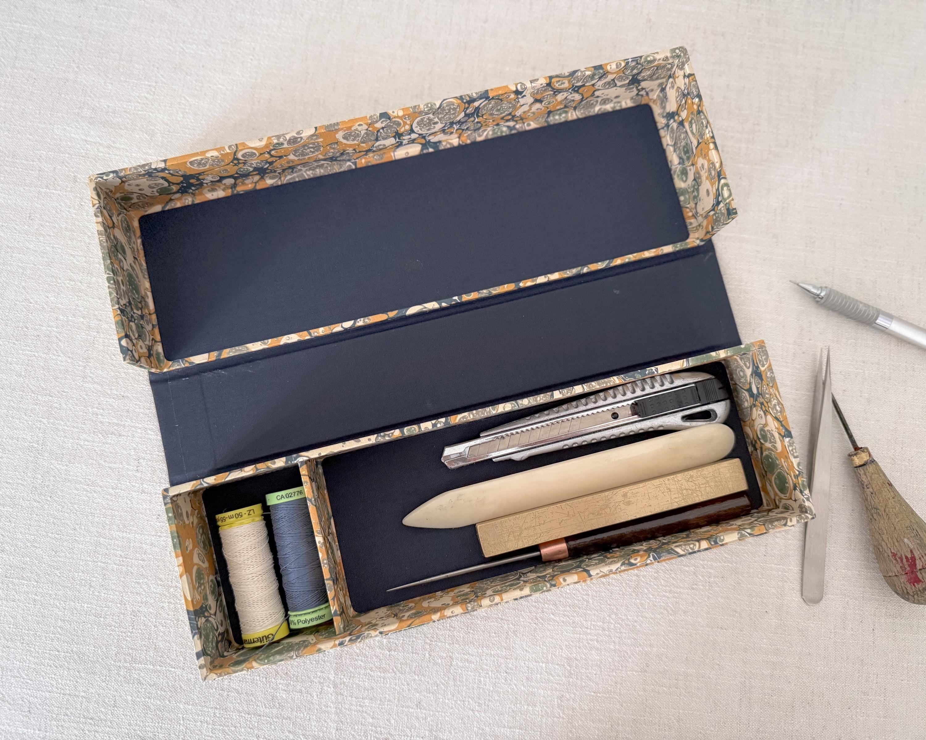 Mustard Yellow Marbled Desk Organiser — Large