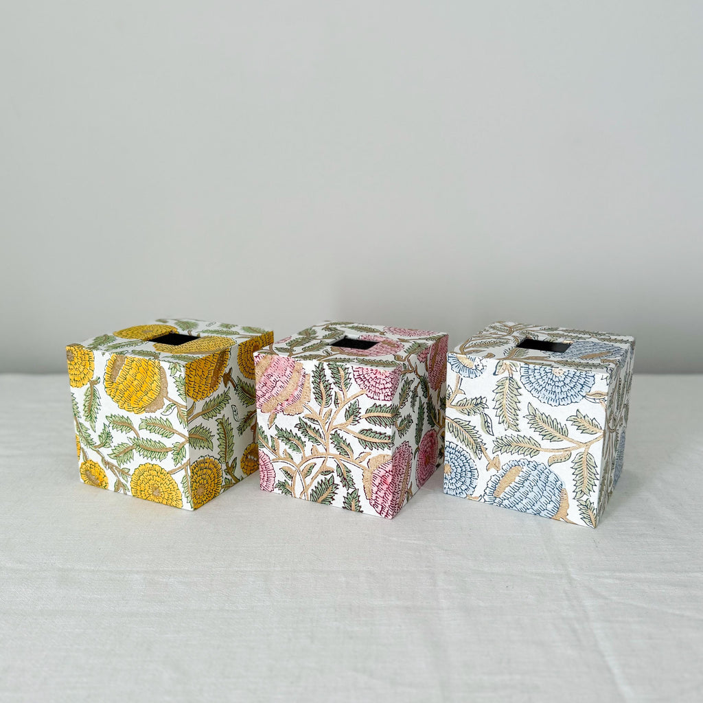 Peony tissue box cover pink yellow blue variants – Making SAGAK