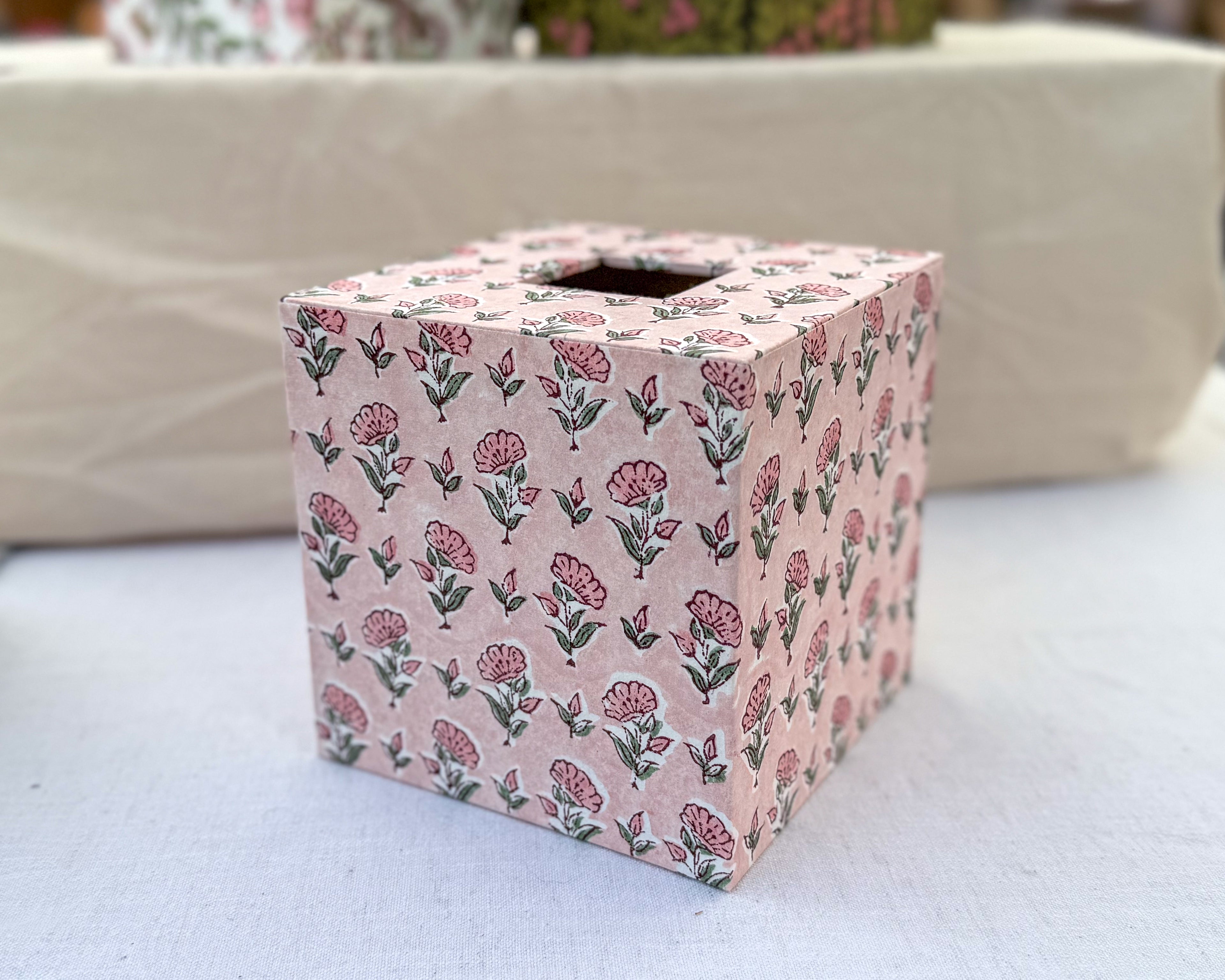 Pink Floral Tissue Box Cover