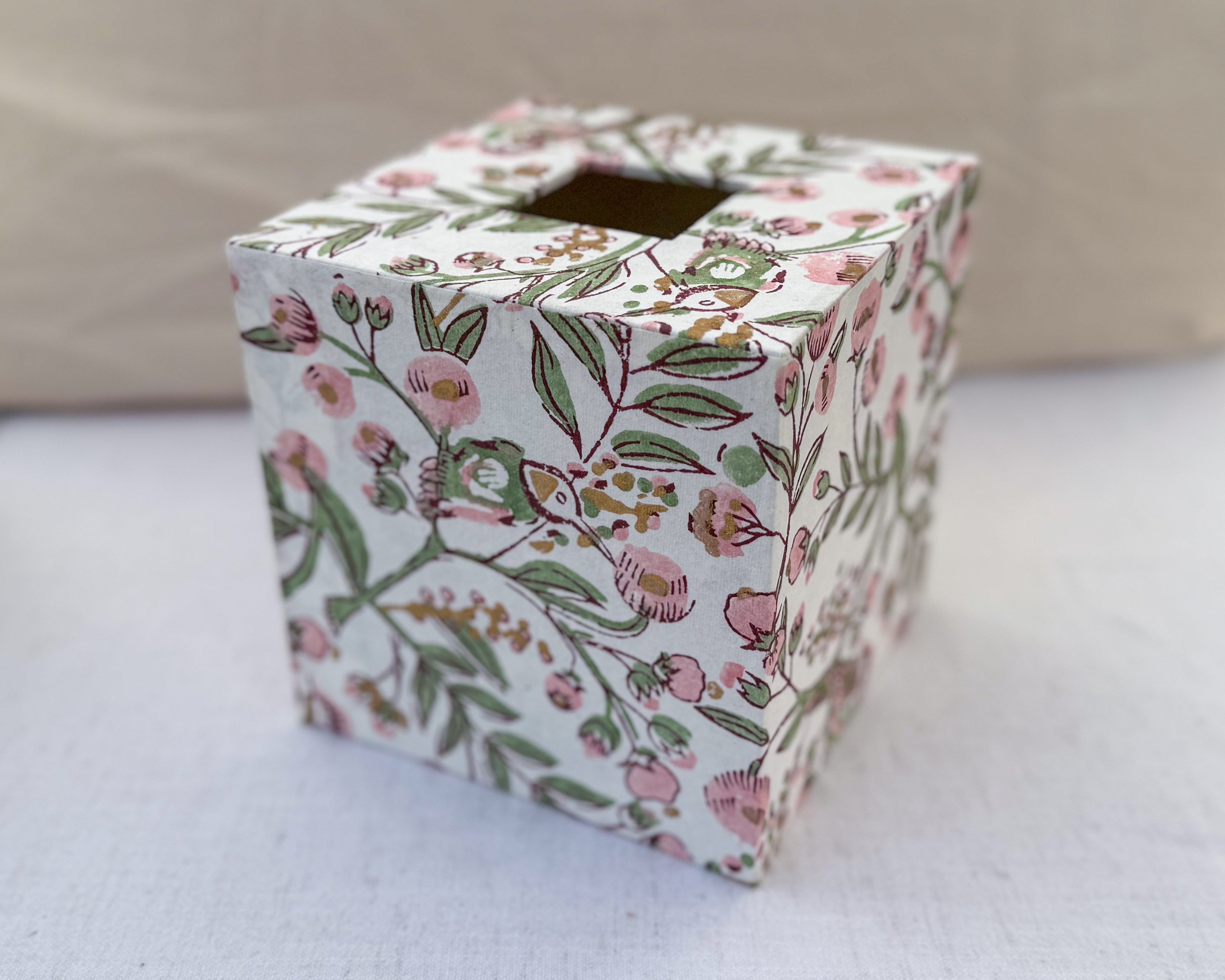 Pink Floral Tissue Box Cover