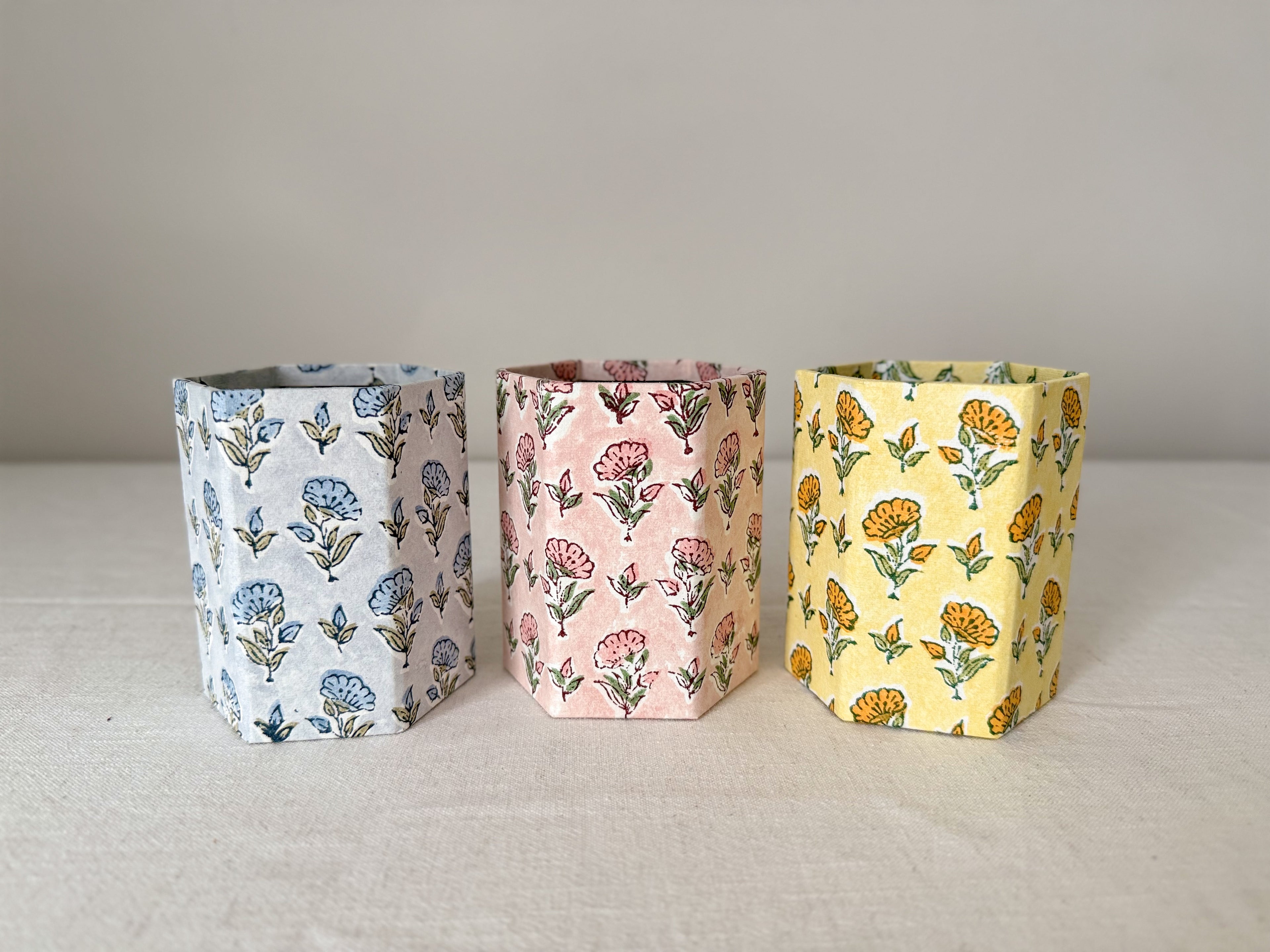 Floral Hexagonal Pen Pot — Block Print