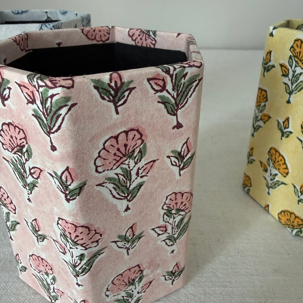 Floral Hexagonal Pen Pot — Block Print