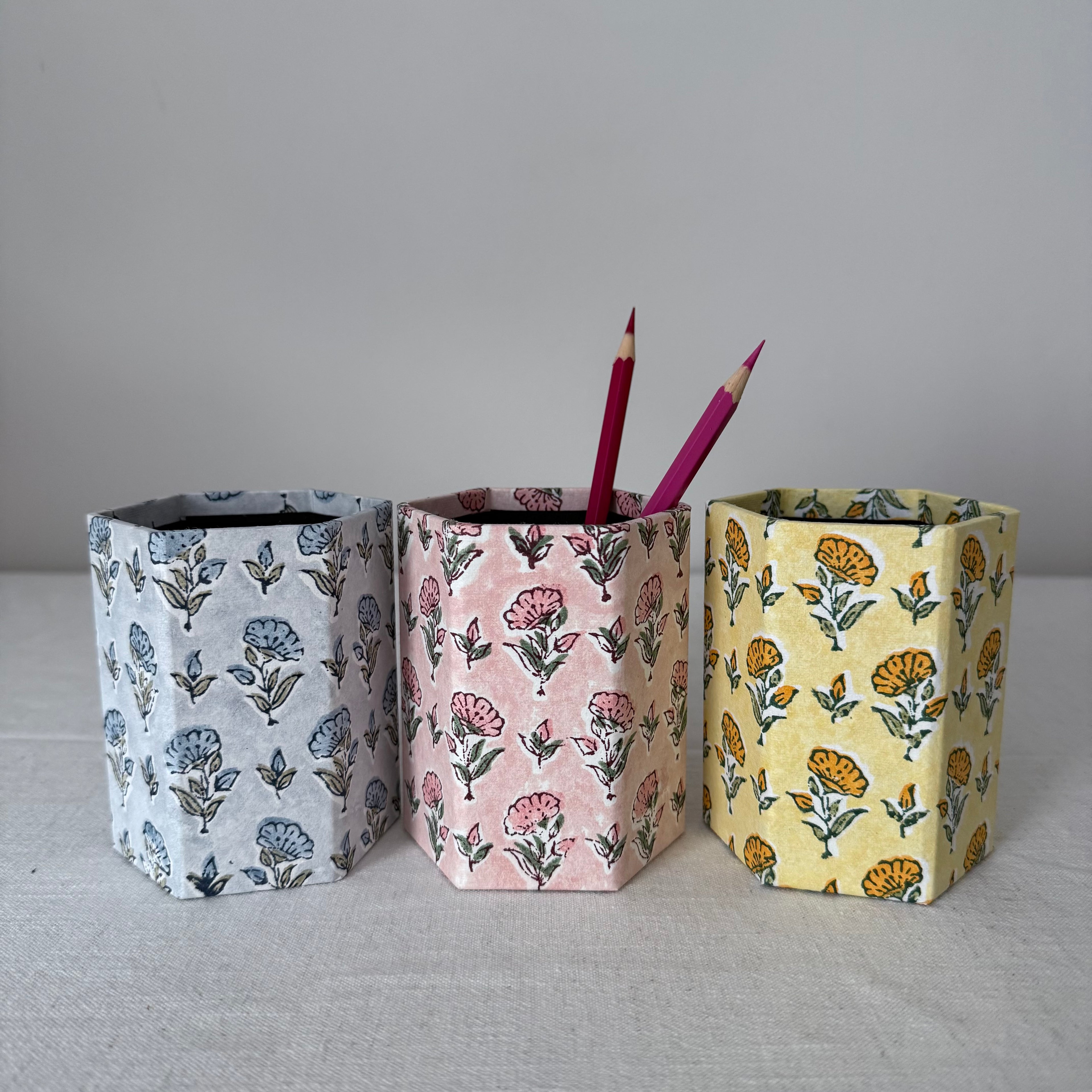 Floral Hexagonal Pen Pot — Block Print