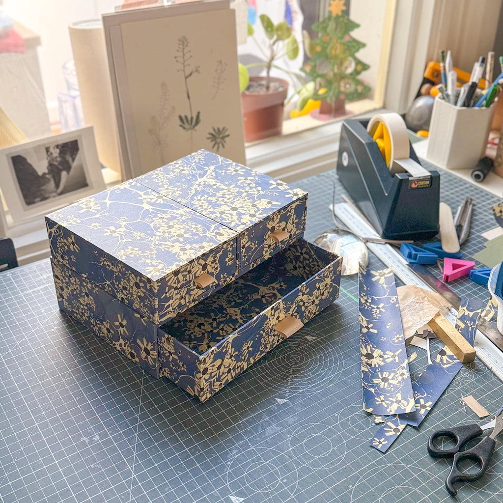 Marbled Paper Drawer Box — Blue Floral