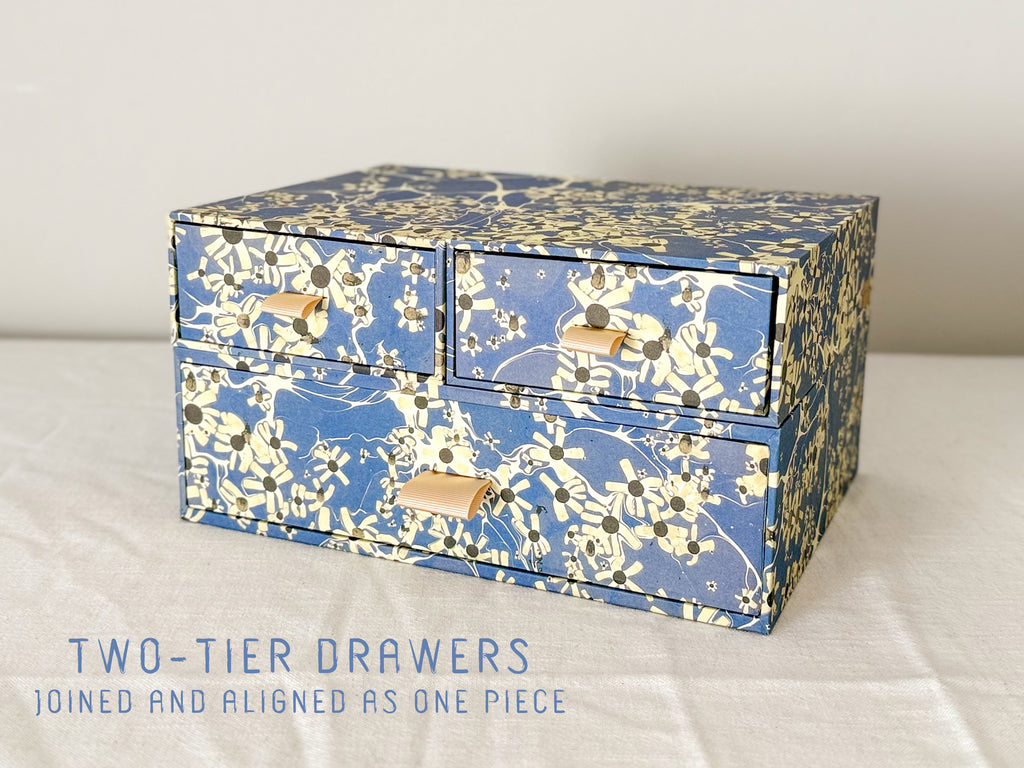 Marbled Paper Drawer Box — Blue Floral