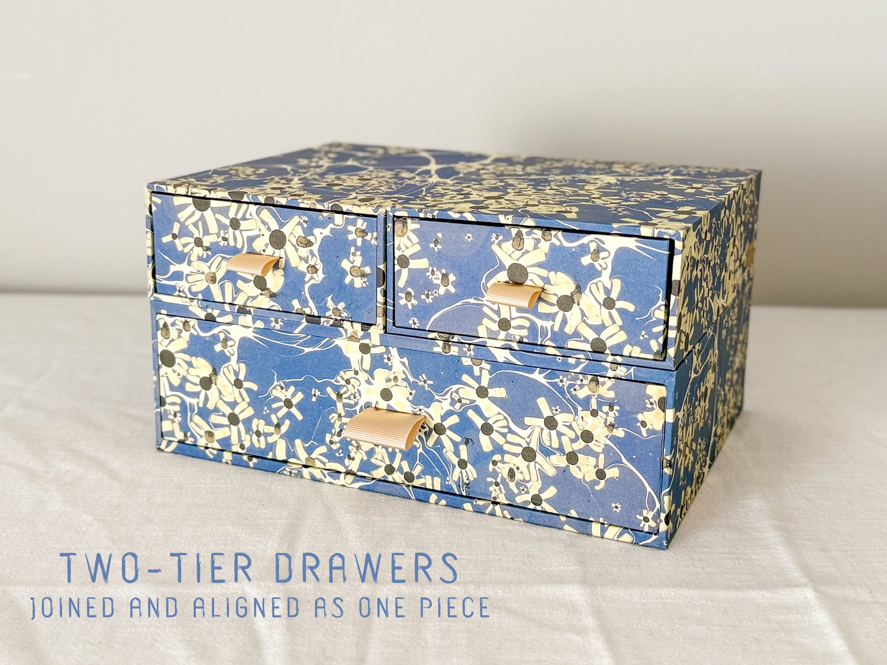 Marbled Paper Drawer Box — Blue Floral