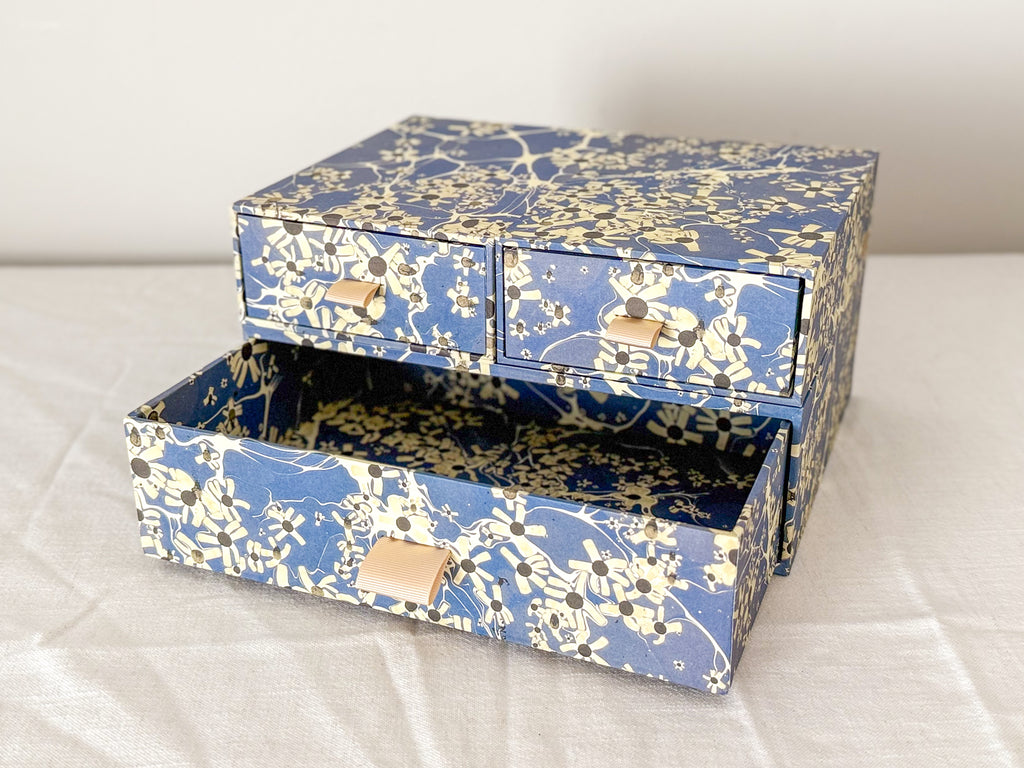 Marbled Paper Drawer Box — Blue Floral