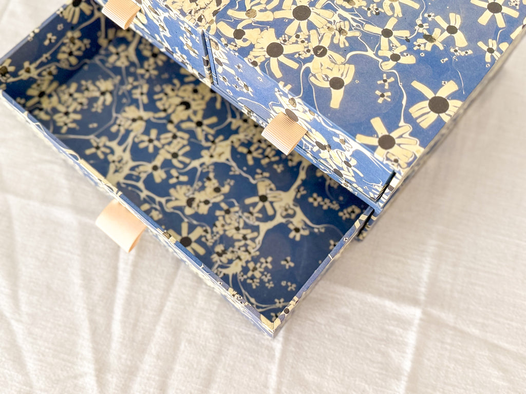 Marbled Paper Drawer Box — Blue Floral