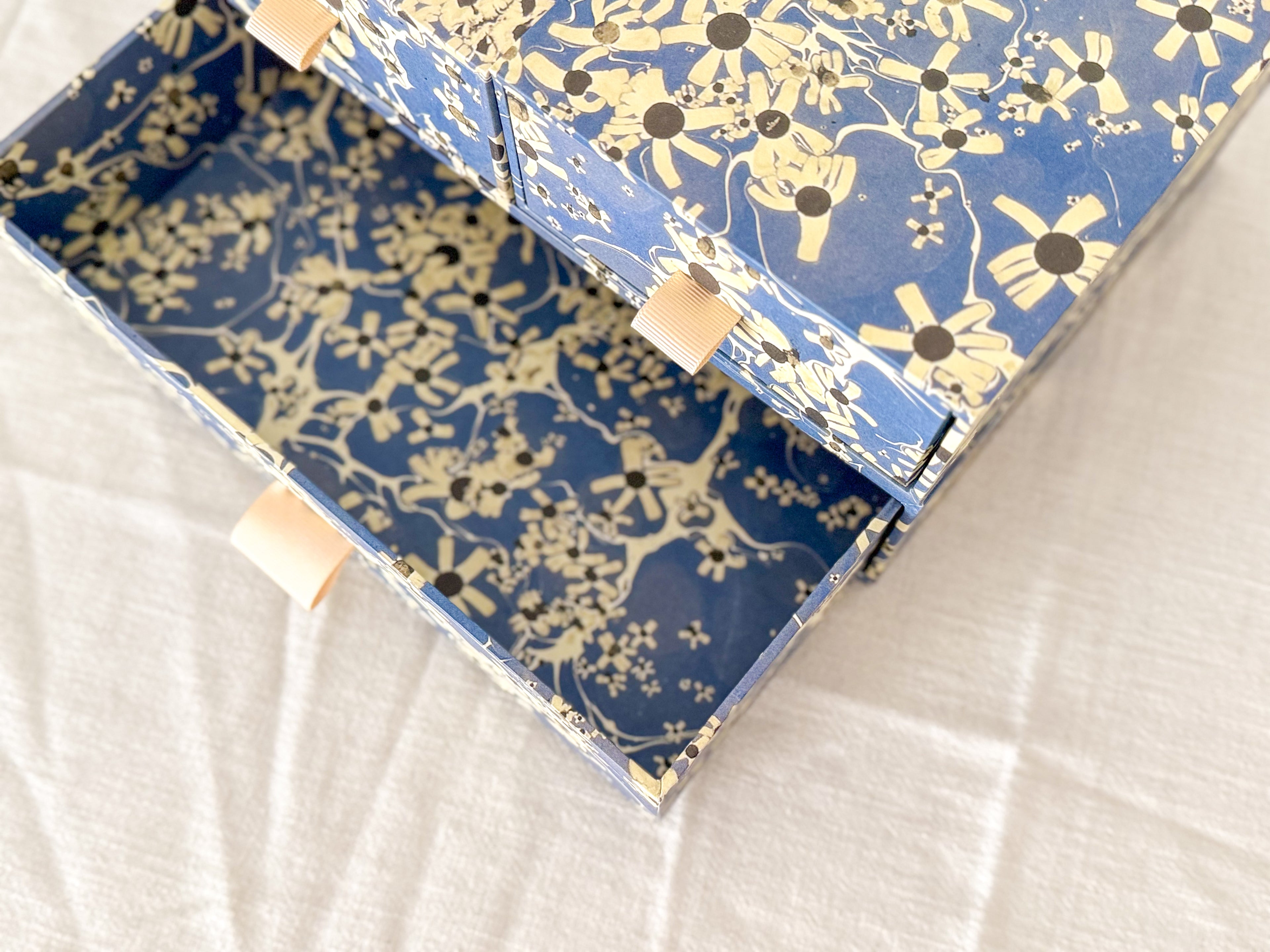 Marbled Paper Drawer Box — Blue Floral