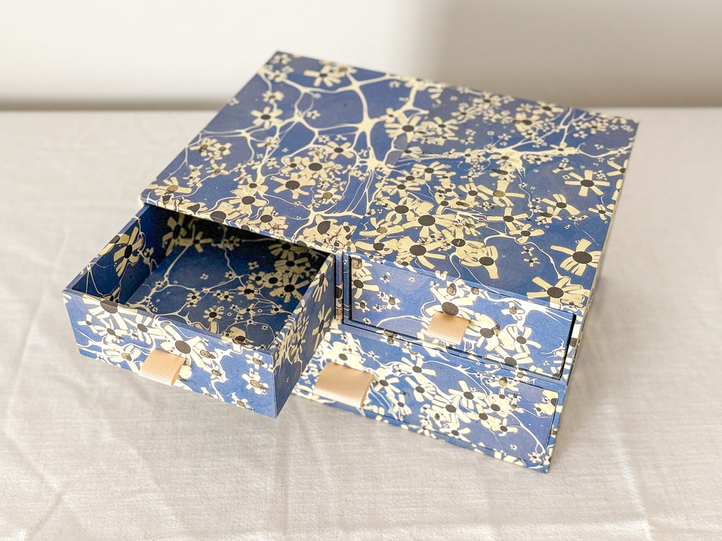 Marbled Paper Drawer Box — Blue Floral