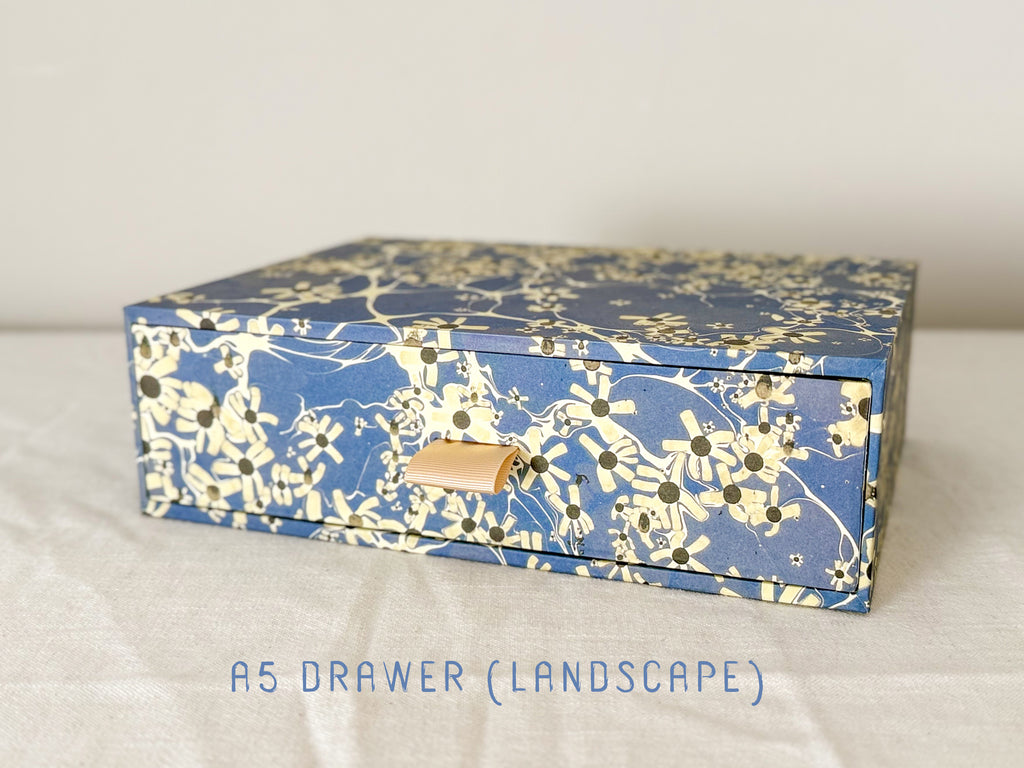 Marbled Paper Drawer Box — Blue Floral