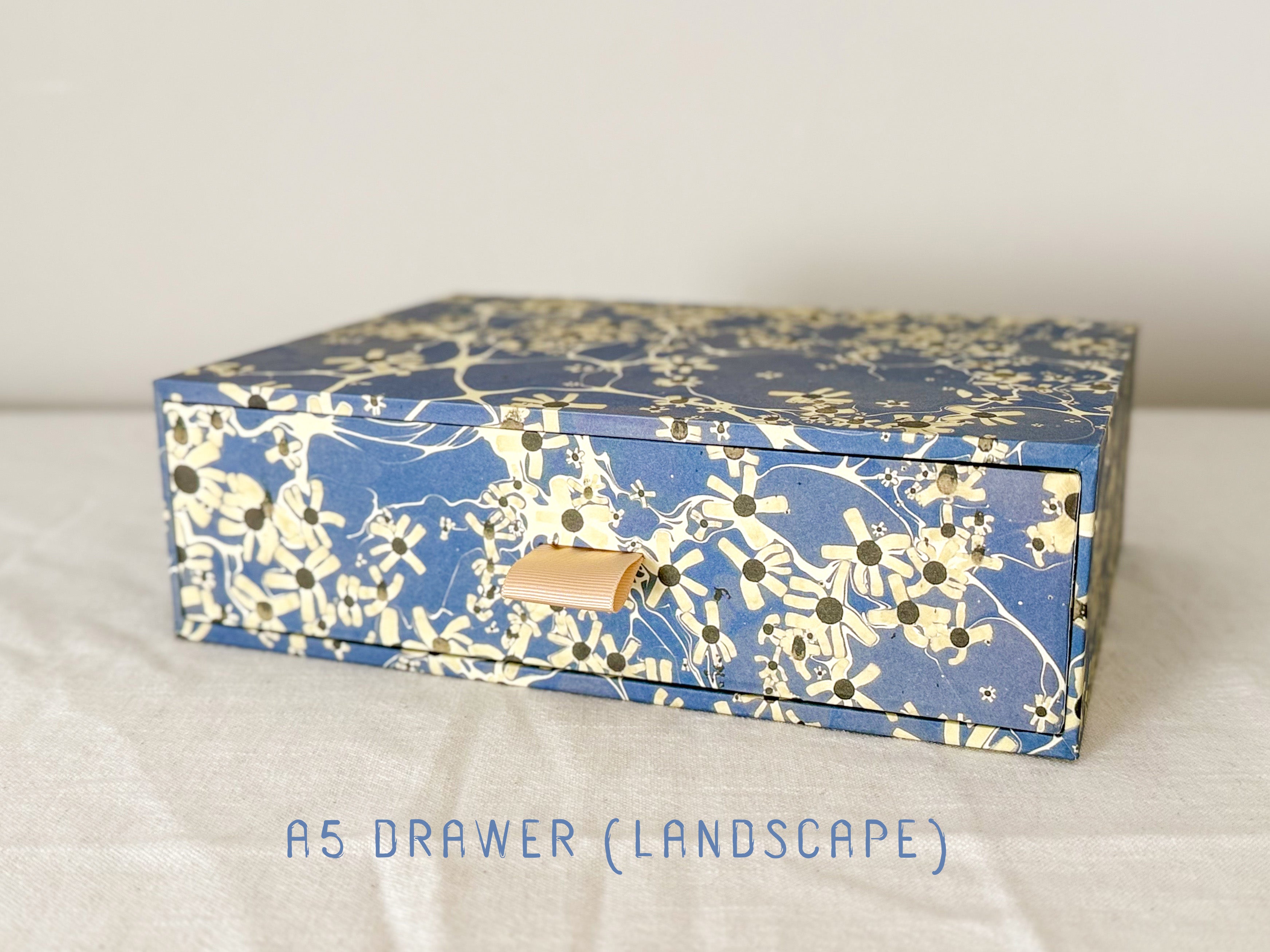 Marbled Paper Drawer Box — Blue Floral