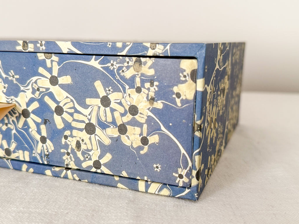 Marbled Paper Drawer Box — Blue Floral