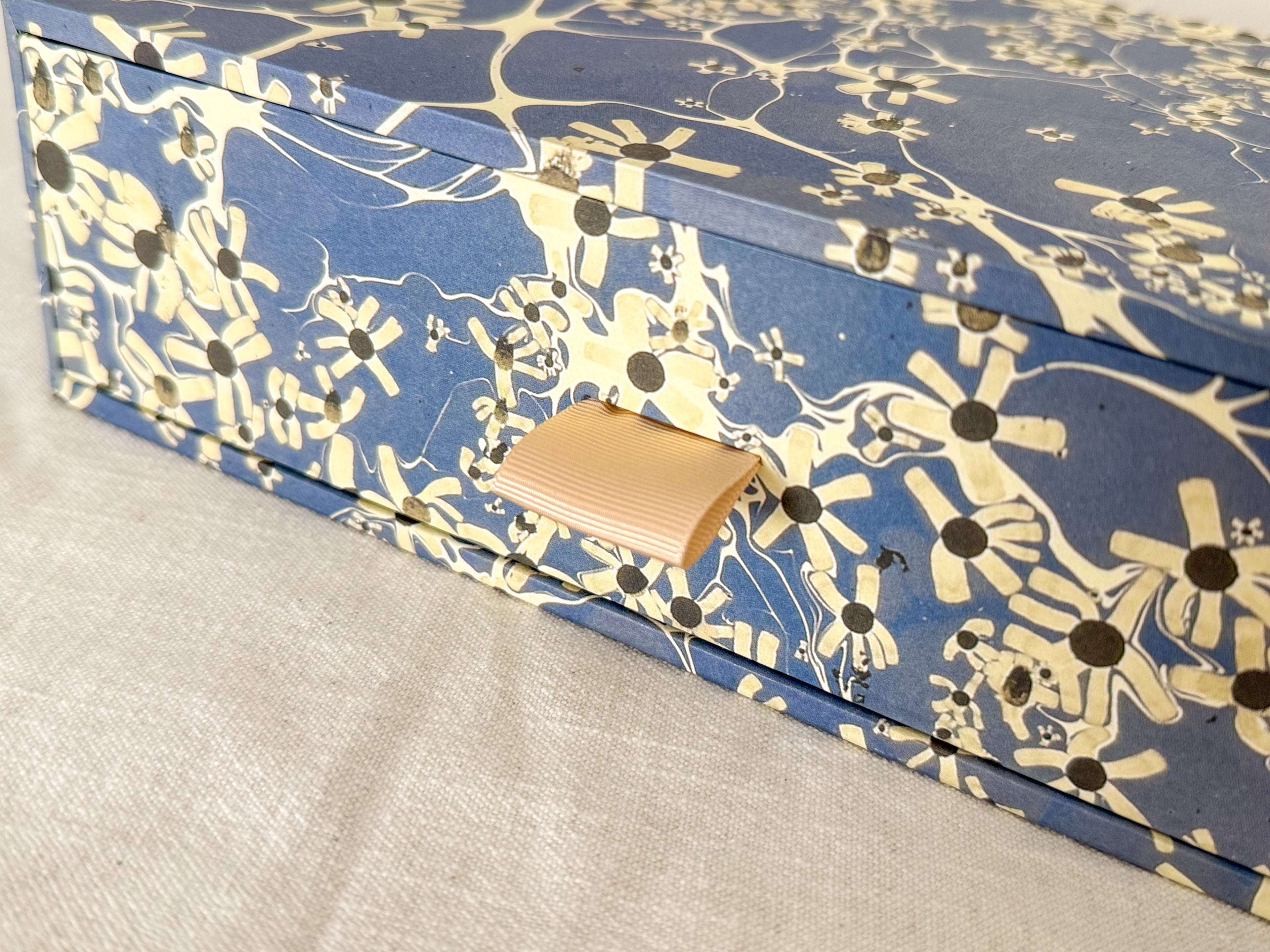 Marbled Paper Drawer Box — Blue Floral