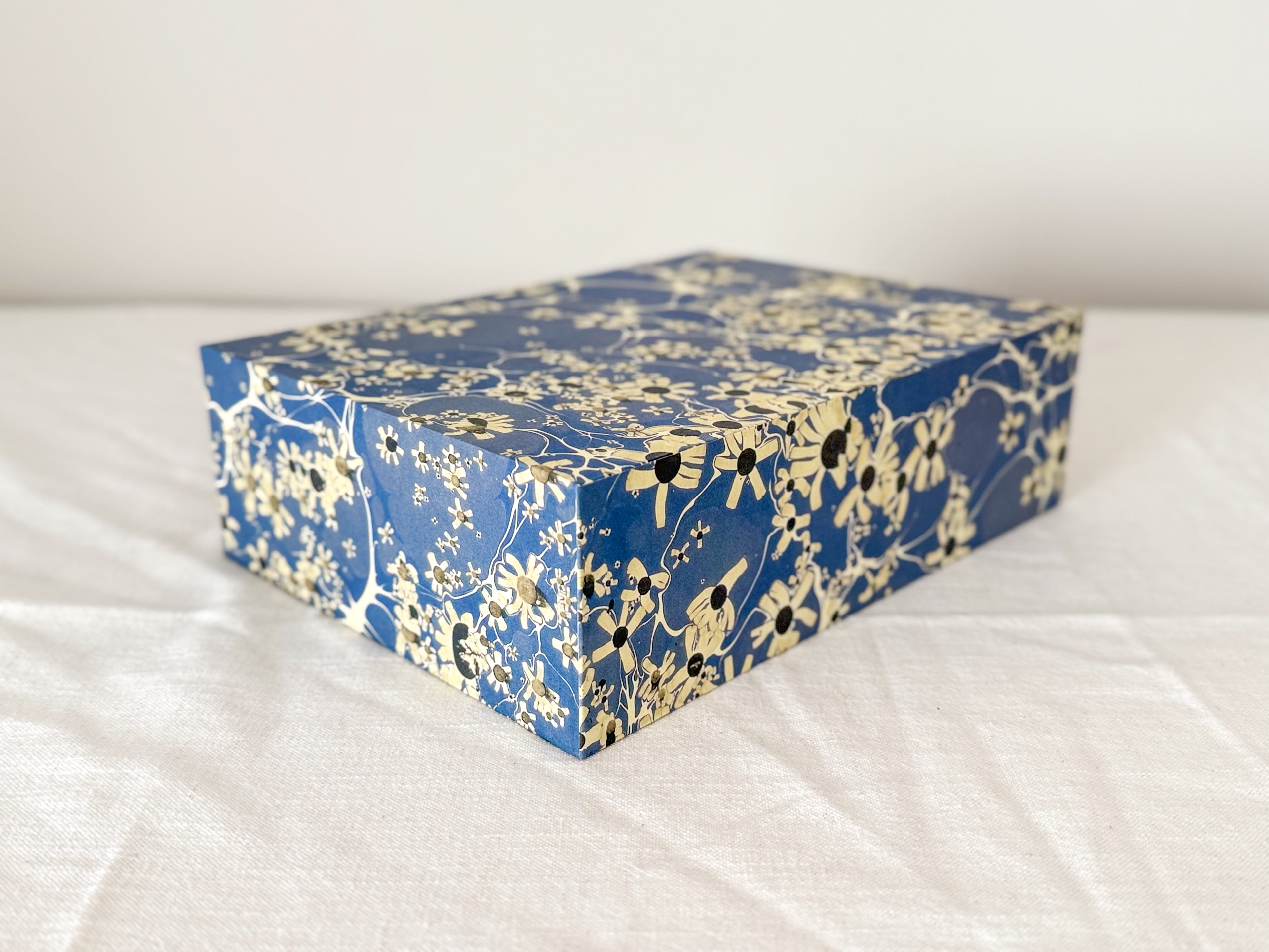 Marbled Paper Drawer Box — Blue Floral