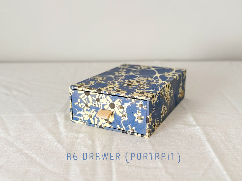 Marbled Paper Drawer Box — Blue Floral