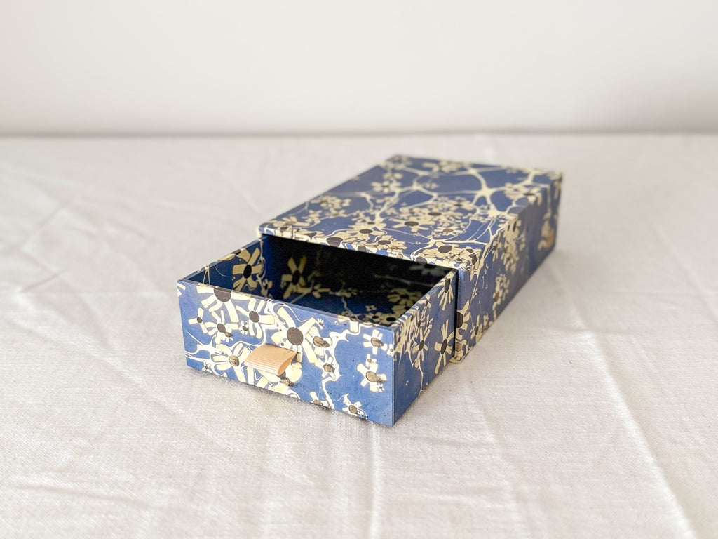 Marbled Paper Drawer Box — Blue Floral