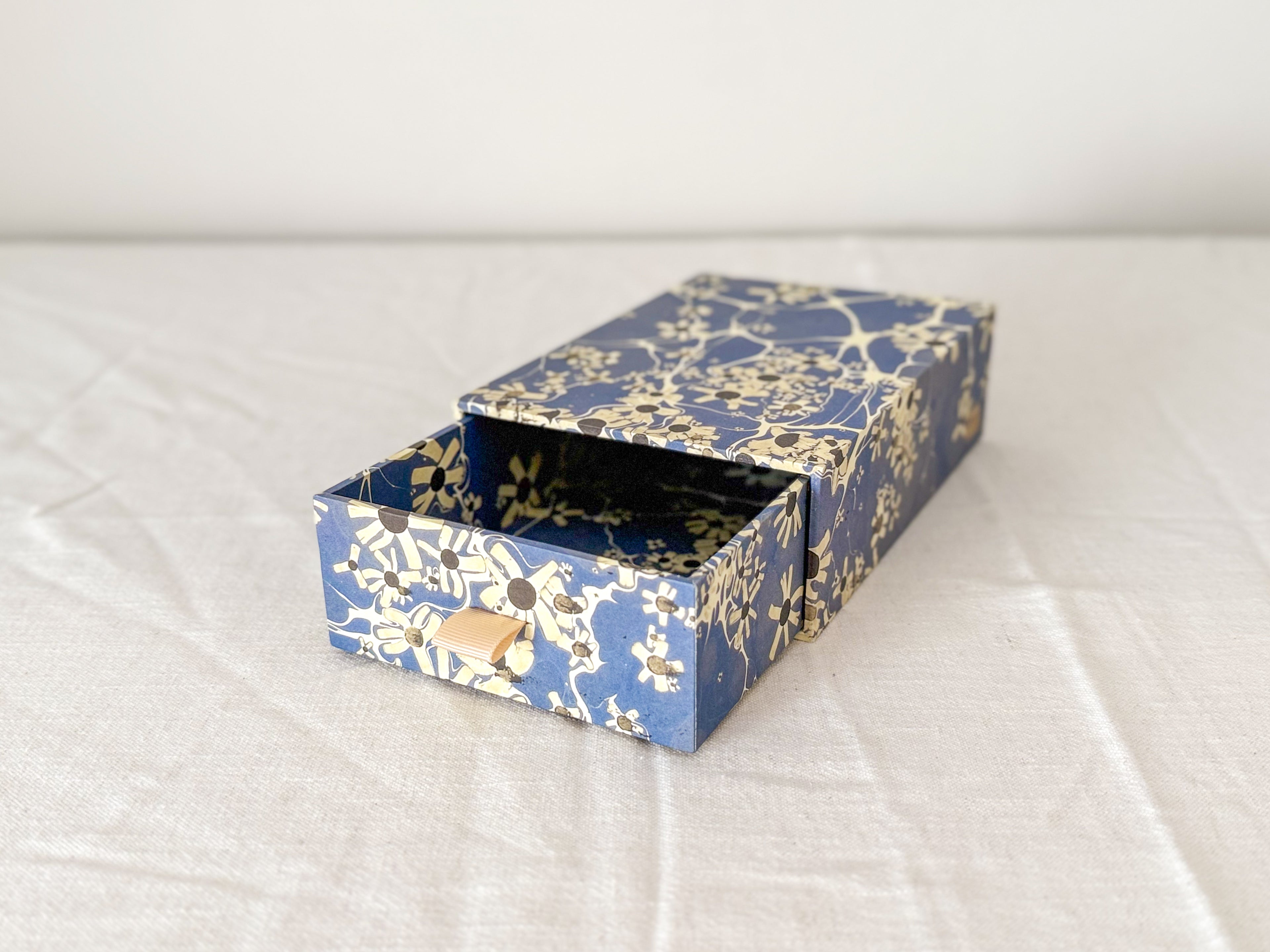 Marbled Paper Drawer Box — Blue Floral