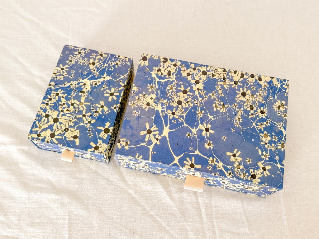 Marbled Paper Drawer Box — Blue Floral