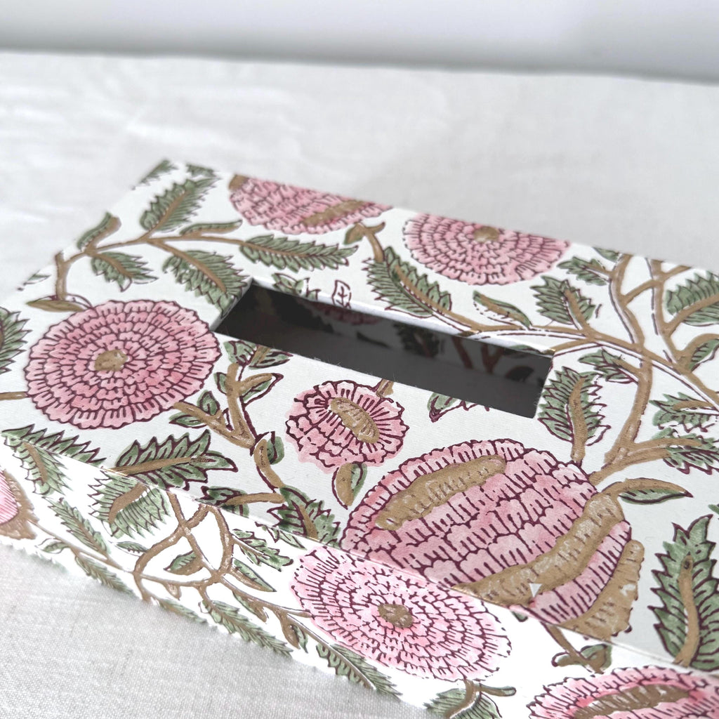 Handmade peony floral tissue box cover detail shot – Making SAGAK