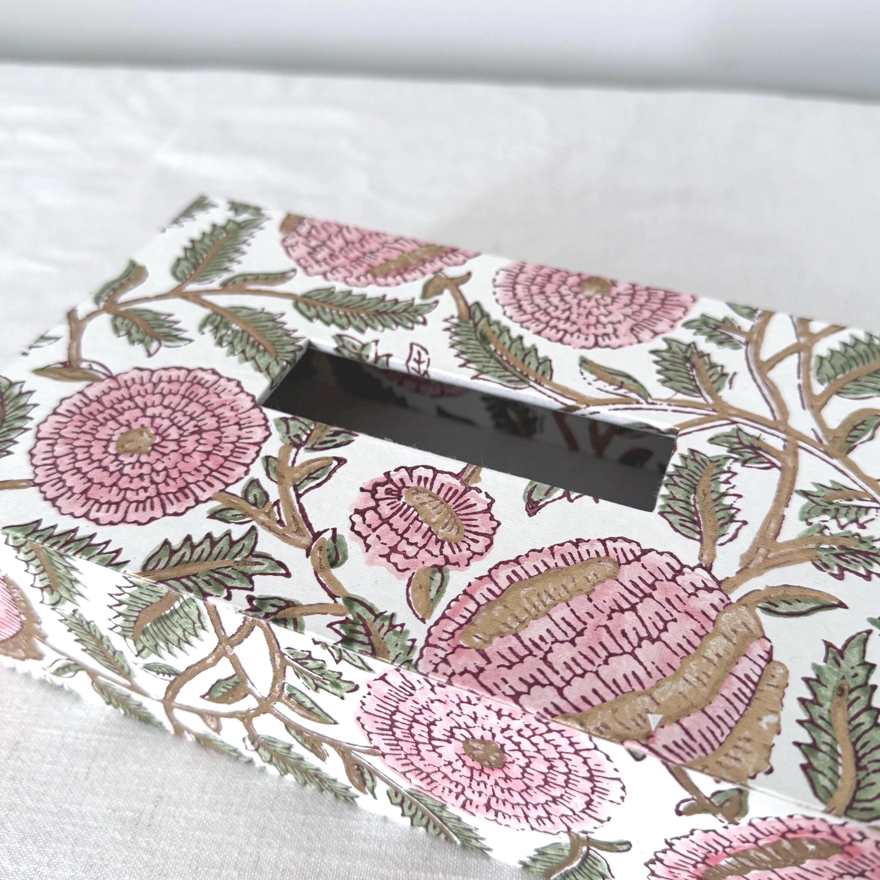 Handmade peony floral tissue box cover detail shot – Making SAGAK