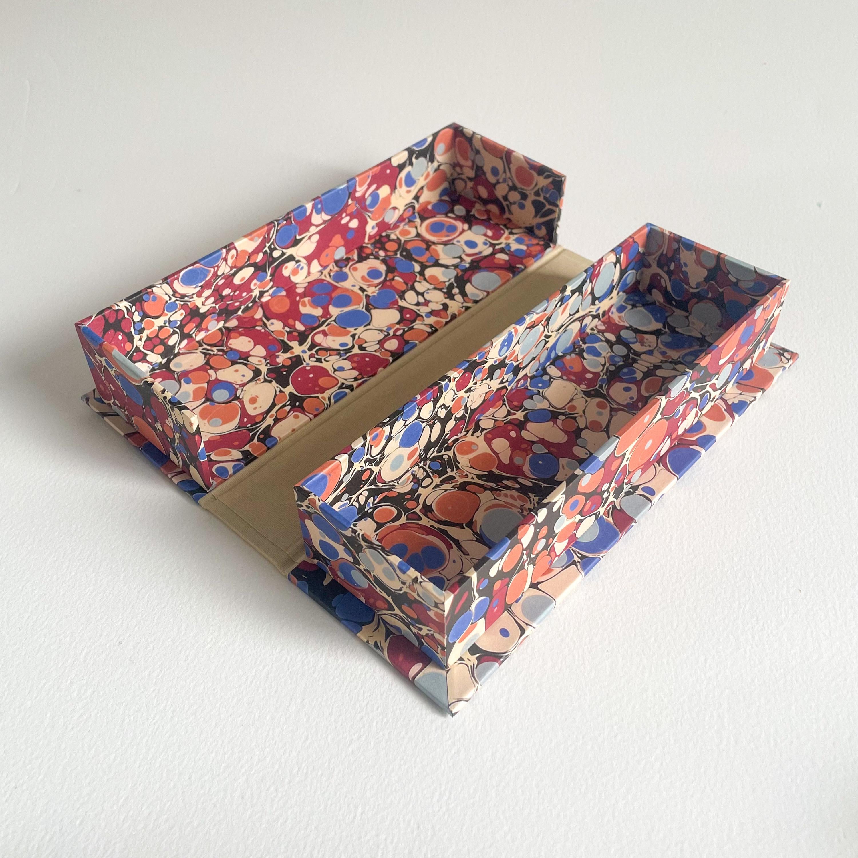 Burgundy & Blue Marbled Desk Organiser — Small