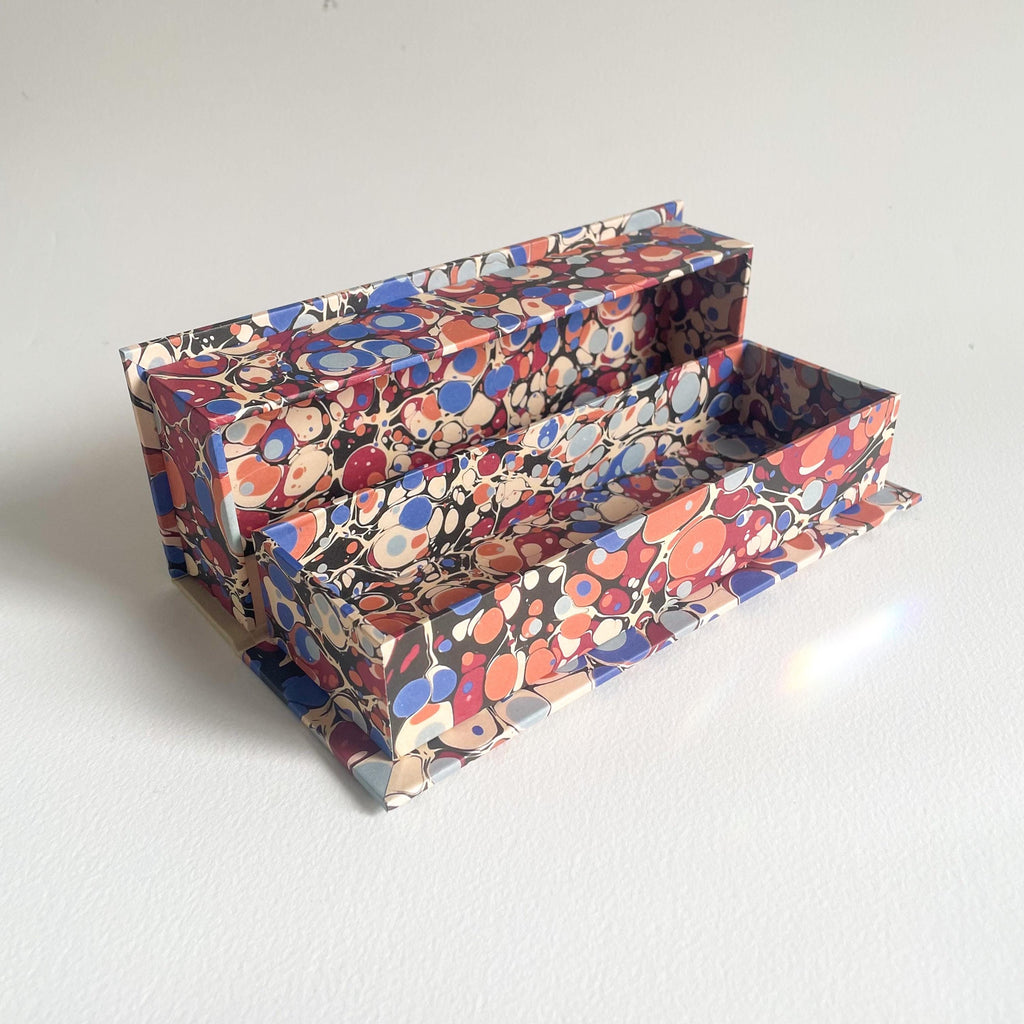 Burgundy & Blue Marbled Desk Organiser — Small