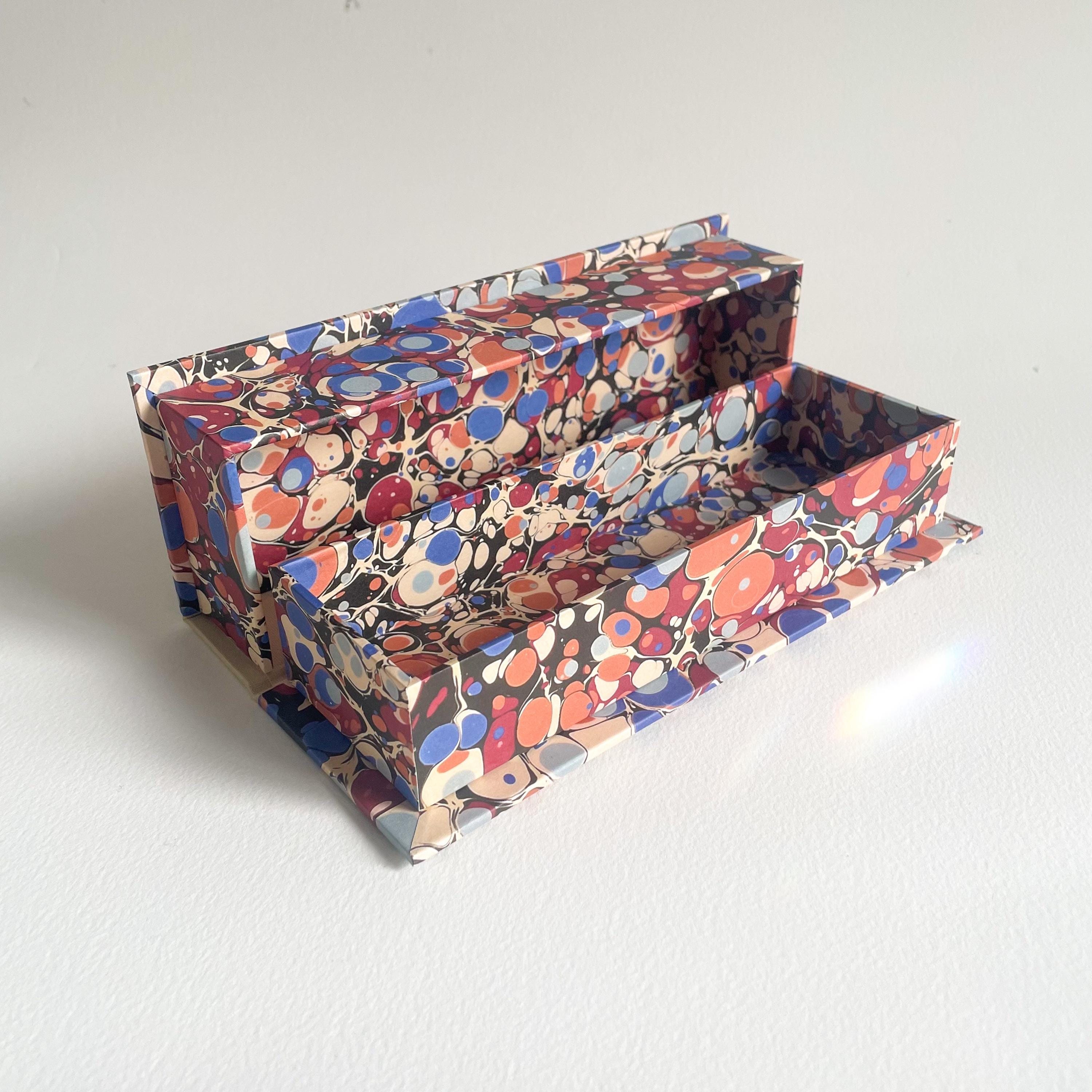 Burgundy & Blue Marbled Desk Organiser — Small