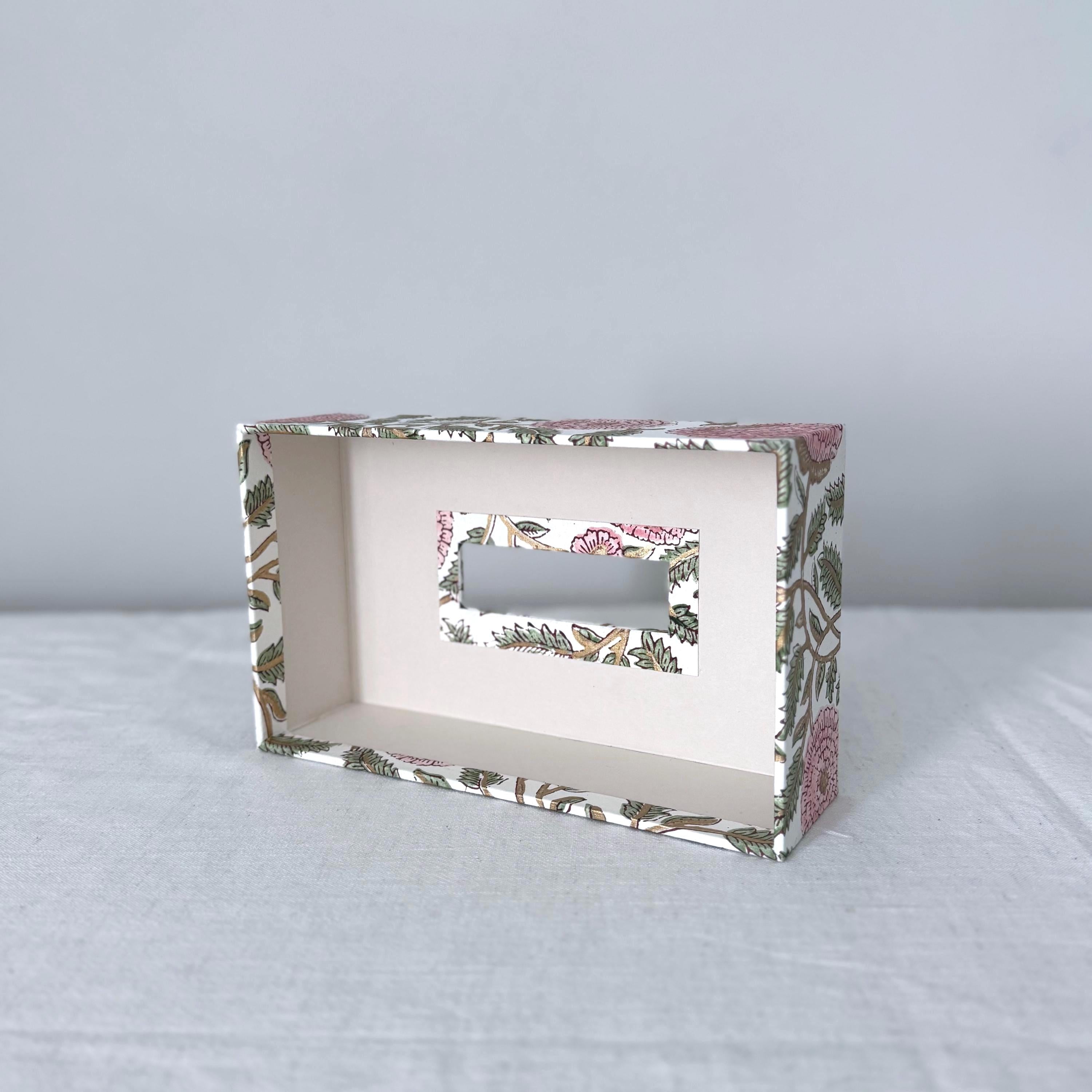 Peony tissue box cover rectangular open base view – Making SAGAK