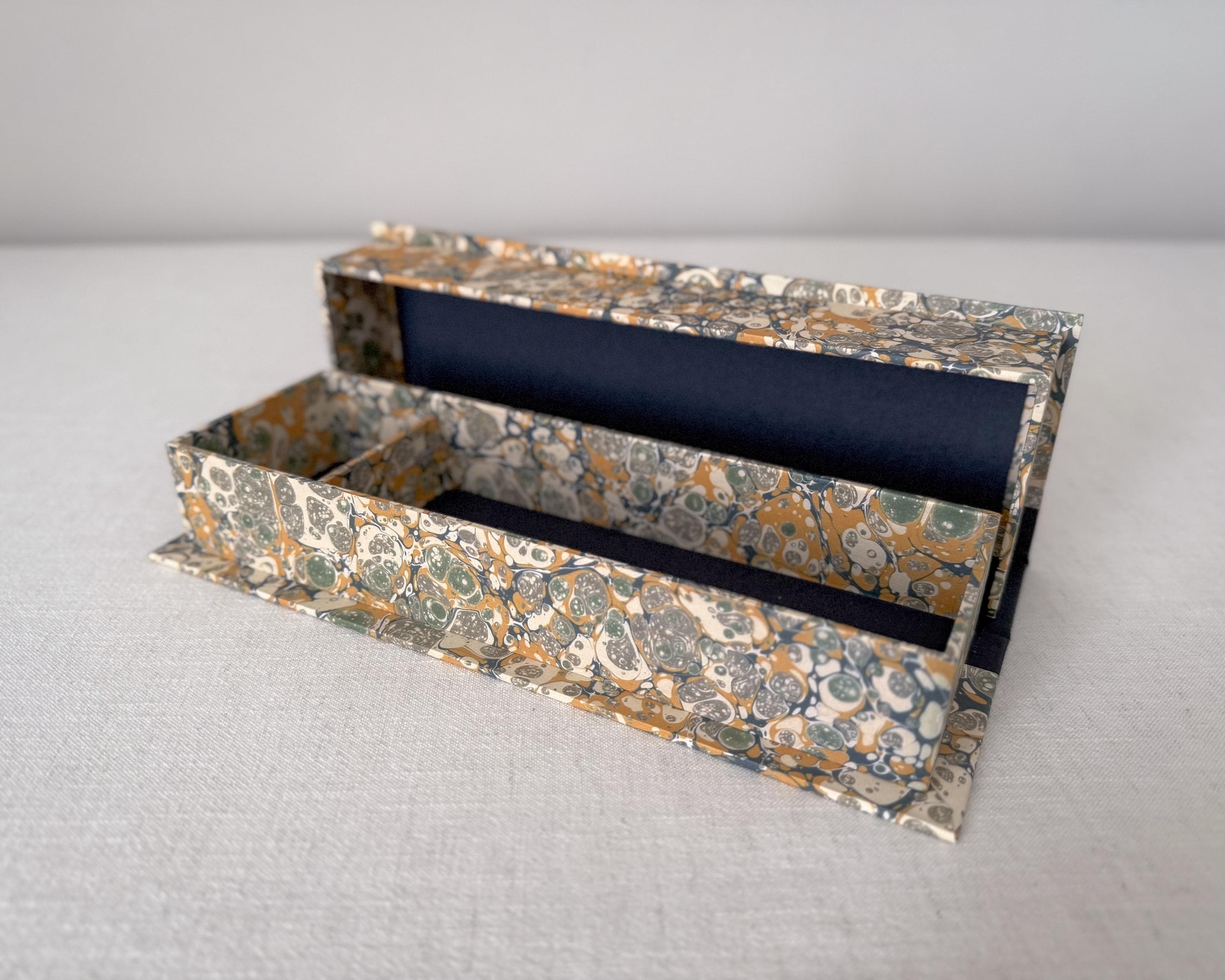 Mustard Yellow Marbled Desk Organiser — Large