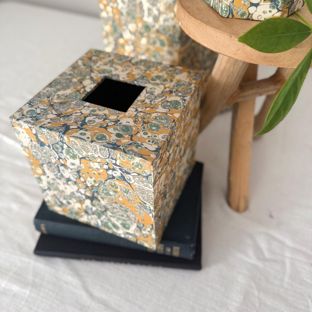 Marbled Desk Set — Tissue Box Cover, Waste Bin & Pen Pot