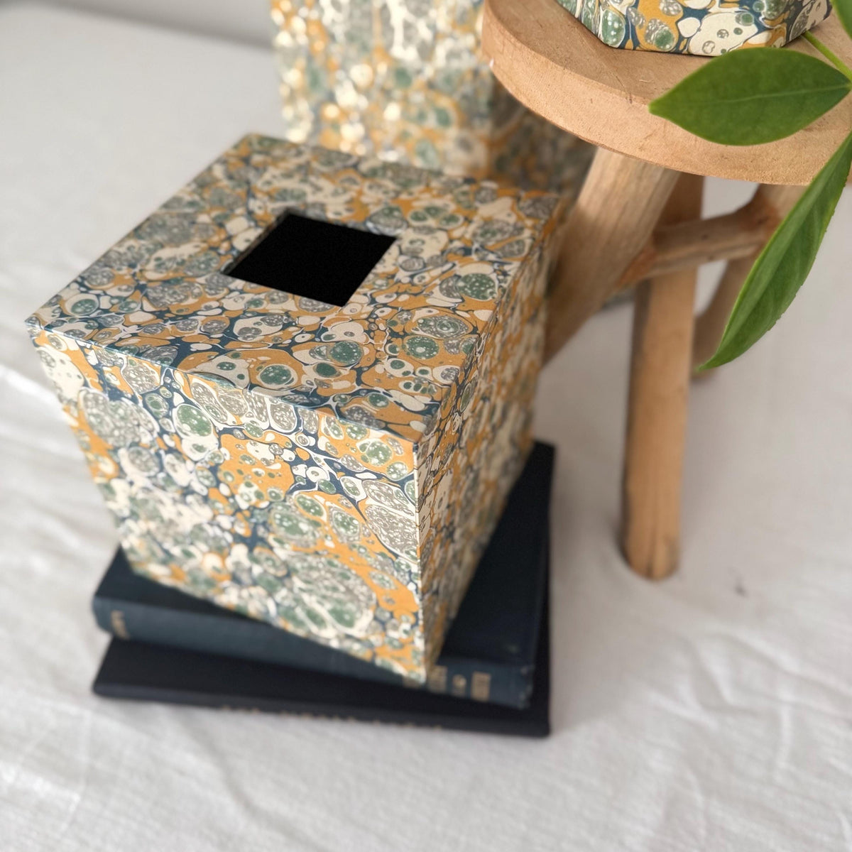 Marbled Desk Set — Tissue Box Cover, Waste Bin & Pen Pot