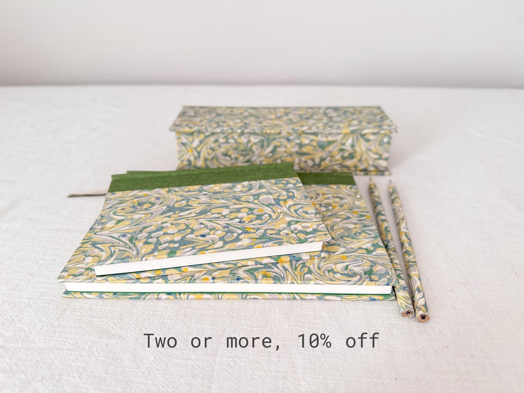 Hand Bound Notebook A5 A6, Lined or Plain Recycled Paper Journal, Green