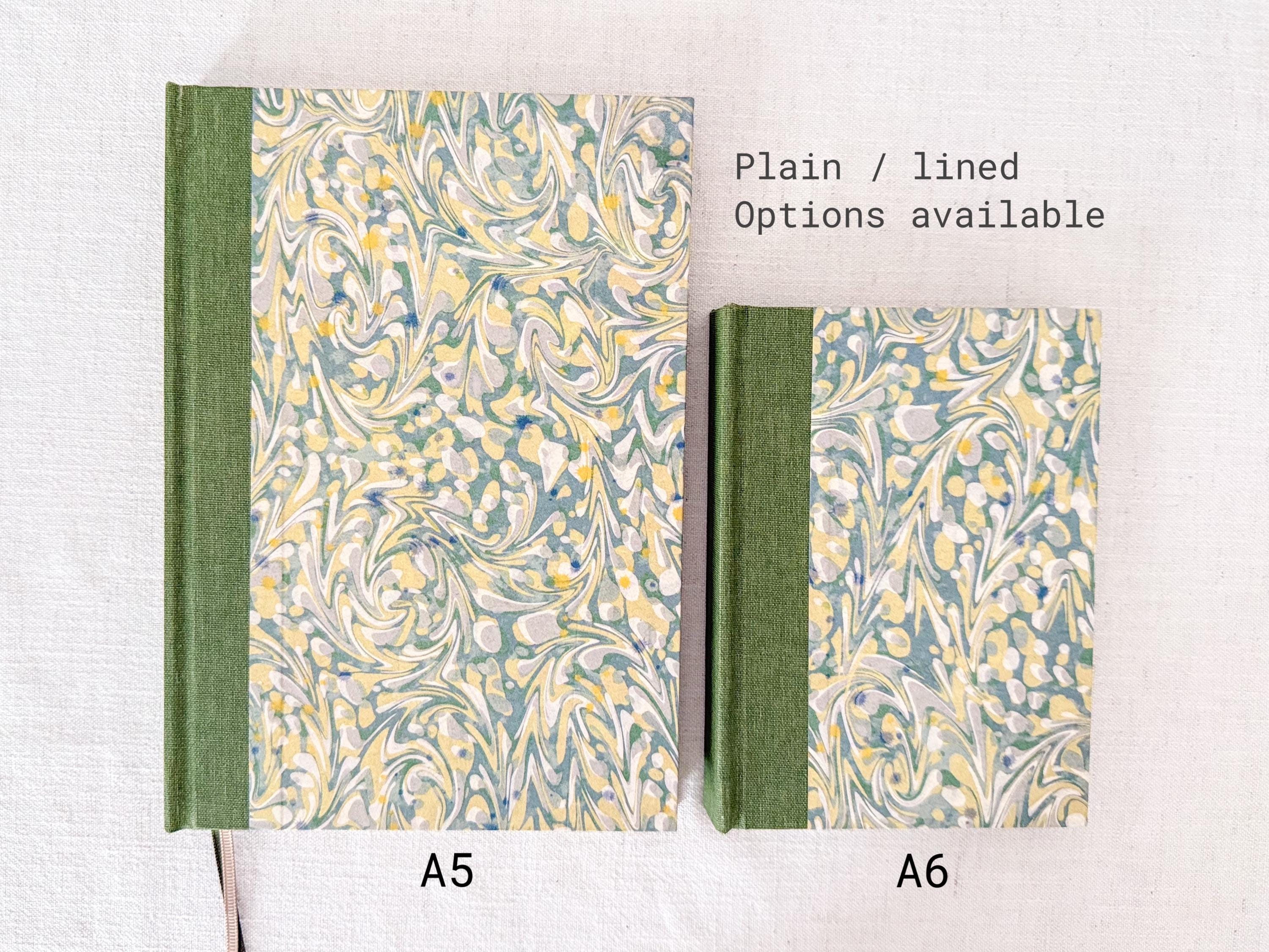 Hand Bound Notebook A5 A6, Lined or Plain Recycled Paper Journal, Green