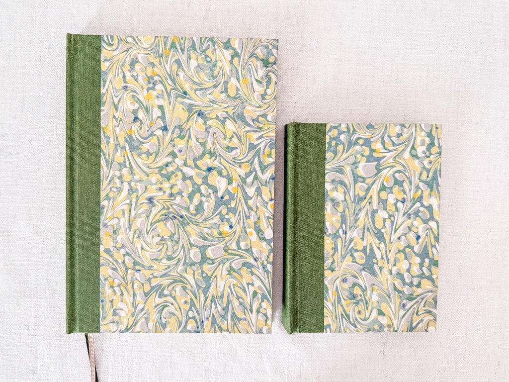 Hand Bound Notebook A5 A6, Lined or Plain Recycled Paper Journal, Green