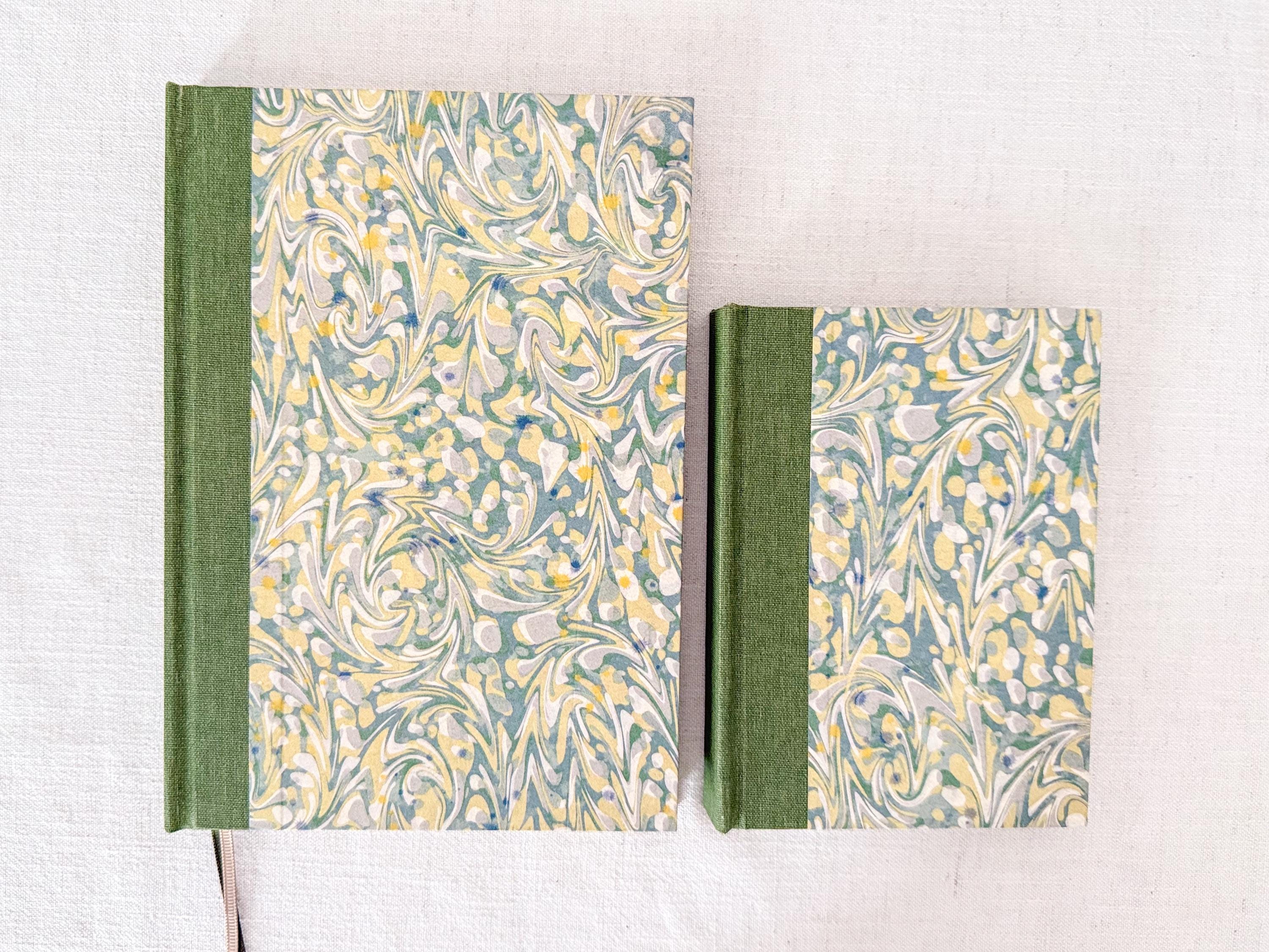 Hand Bound Notebook A5 A6, Lined or Plain Recycled Paper Journal, Green