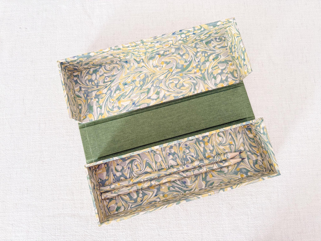 Green Clamshell Desk Organiser, Stationery Storage Box, Matching Desk Set with Notebooks