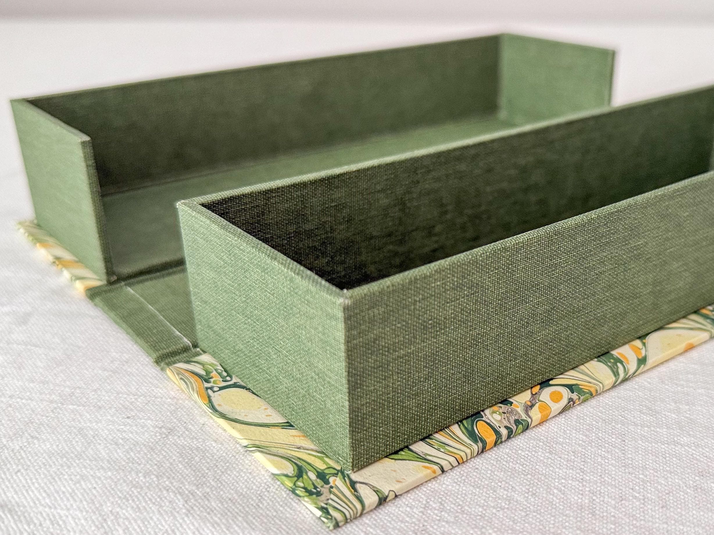 Hand Marbled Clamshell Box, One of a Kind Green Desk Organiser, Glasses Case