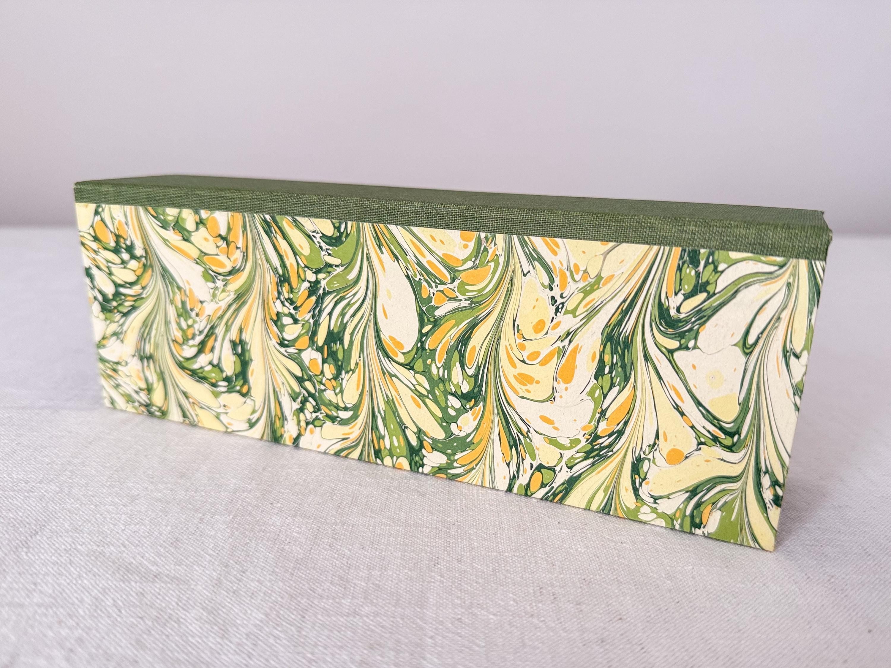 Hand Marbled Clamshell Box, One of a Kind Green Desk Organiser, Glasses Case