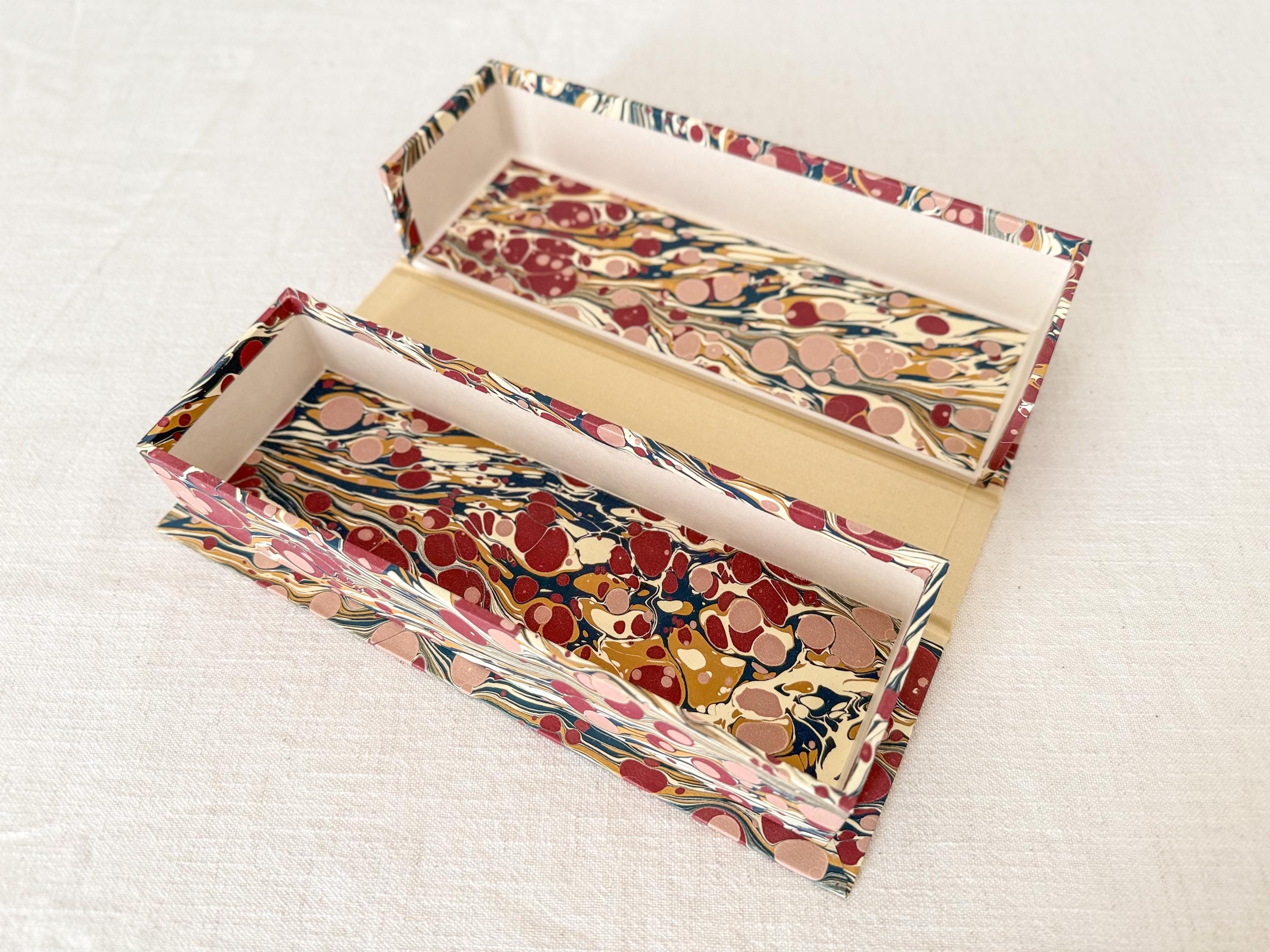 Hand Marbled Clamshell Box, Desk Organiser for Stationery, Jewellery Storage Box