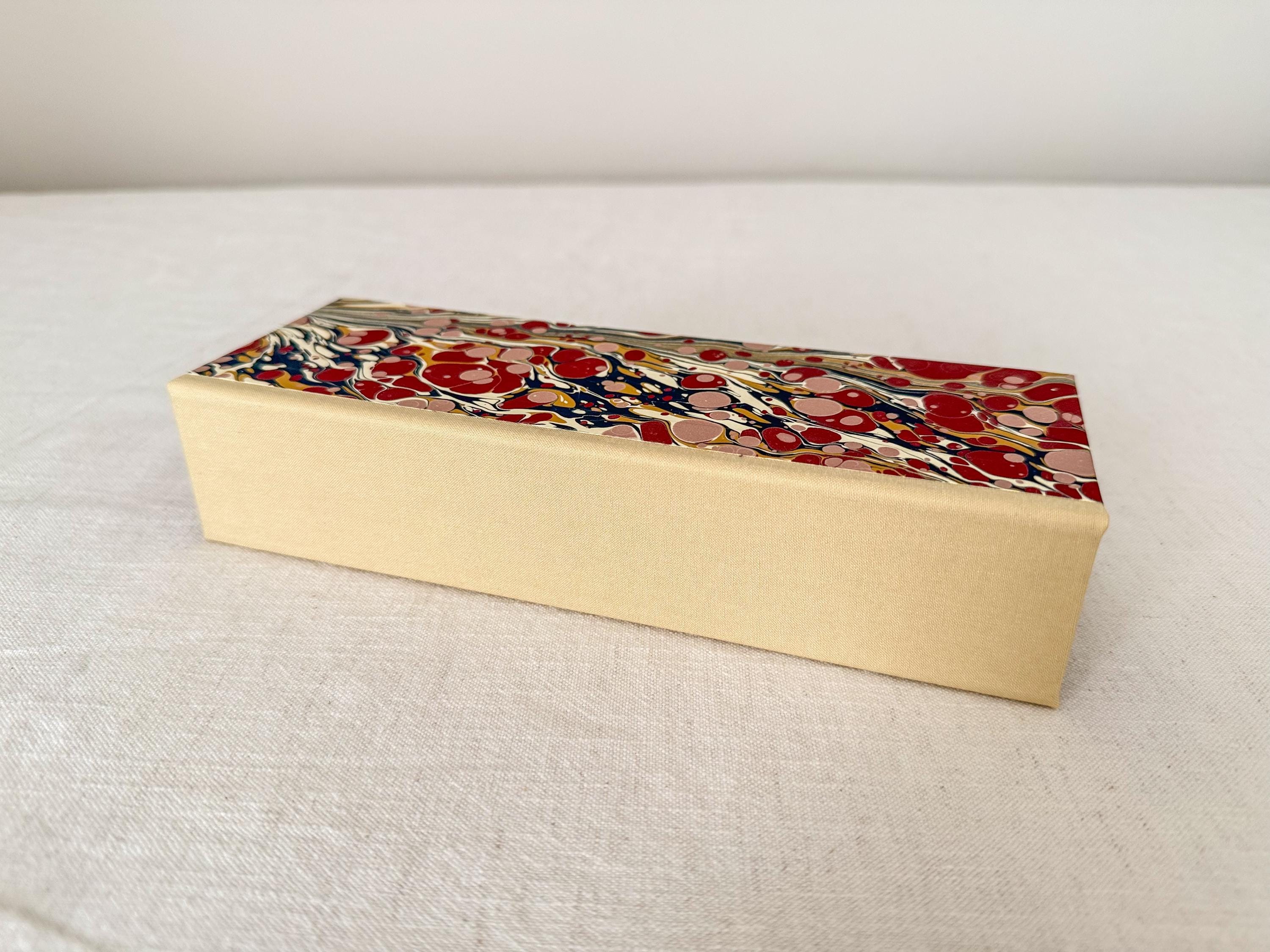 Hand Marbled Clamshell Box, Desk Organiser for Stationery, Jewellery Storage Box