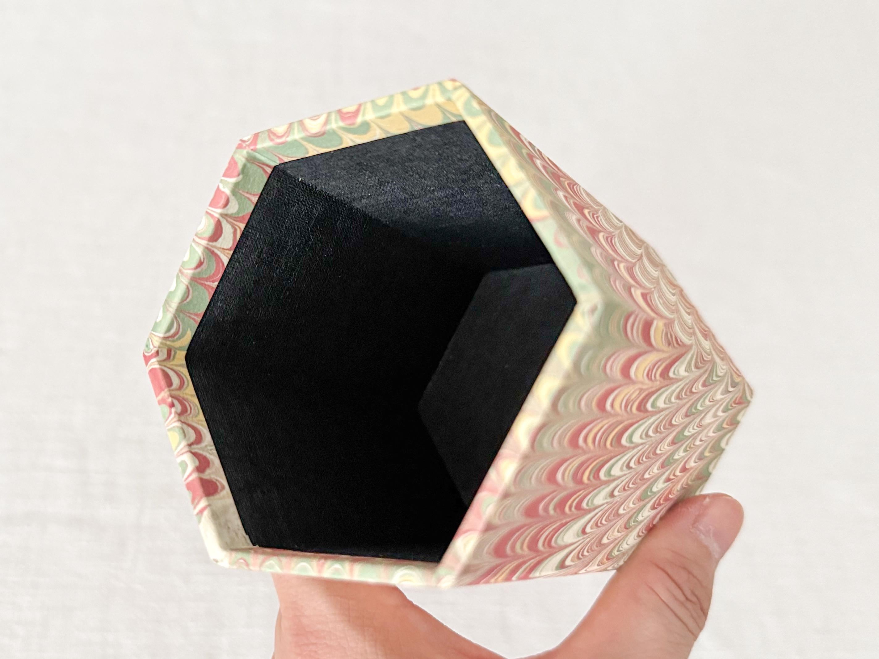 Hand Marbled Pen Pot for Desk, Hexagonal Pencil Holder, Pink Green Tidy