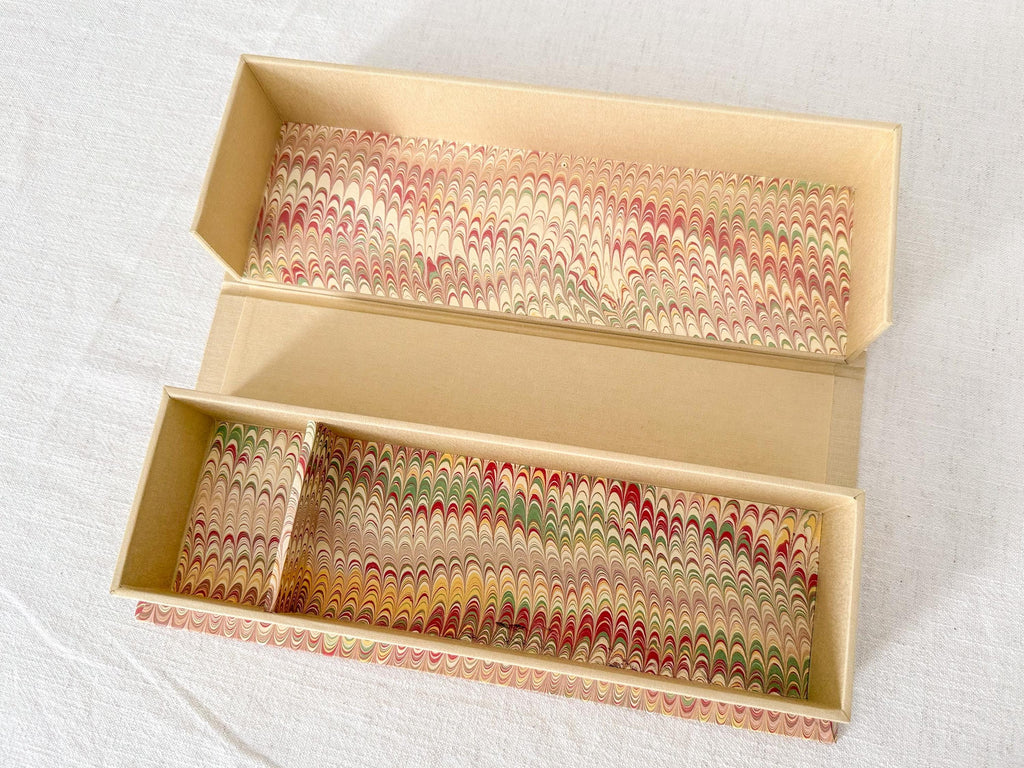 Large Hand Marbled Clamshell Box, One of a Kind Pink Desk Organiser Storage