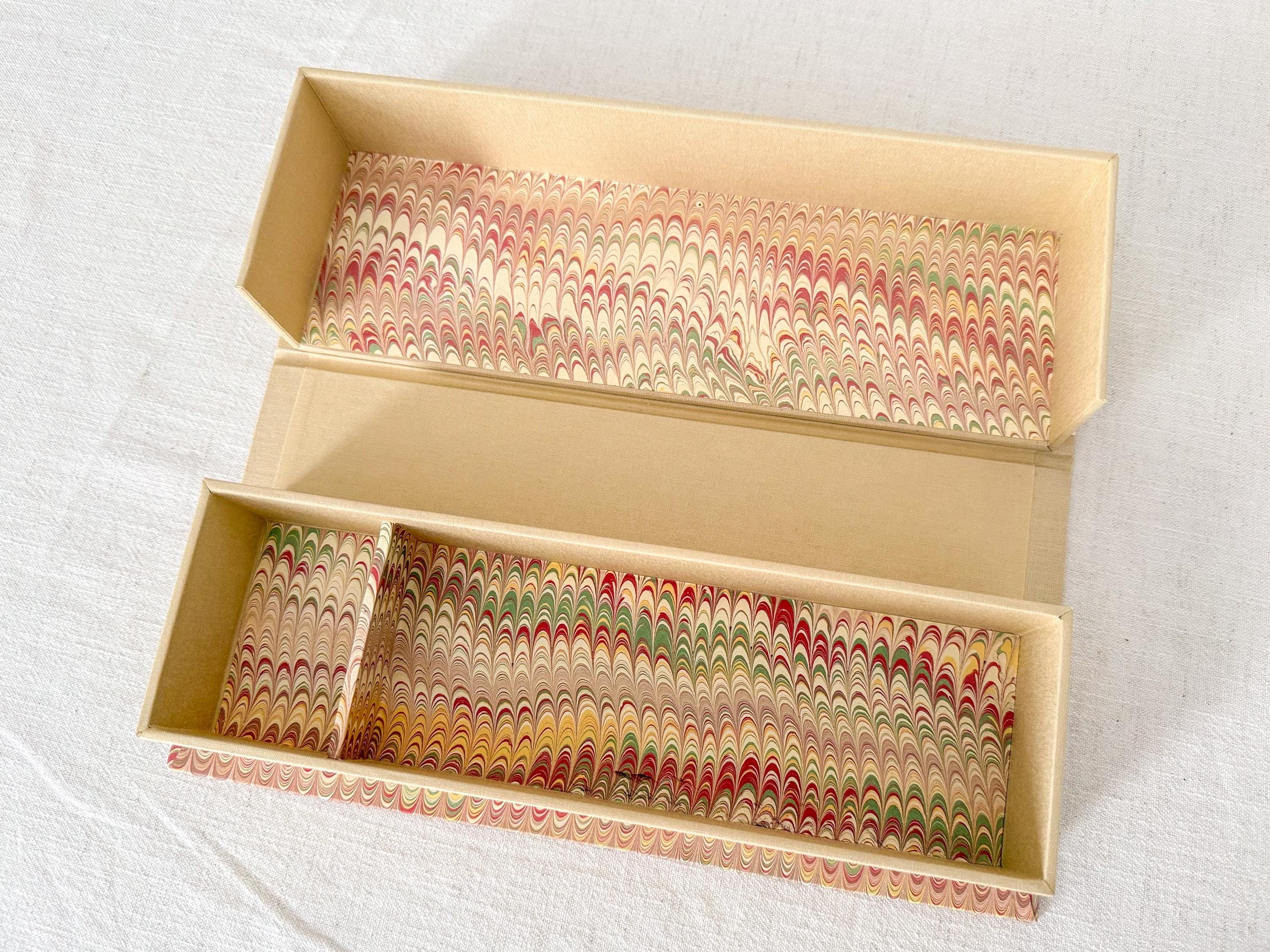 Large Hand Marbled Clamshell Box, One of a Kind Pink Desk Organiser Storage